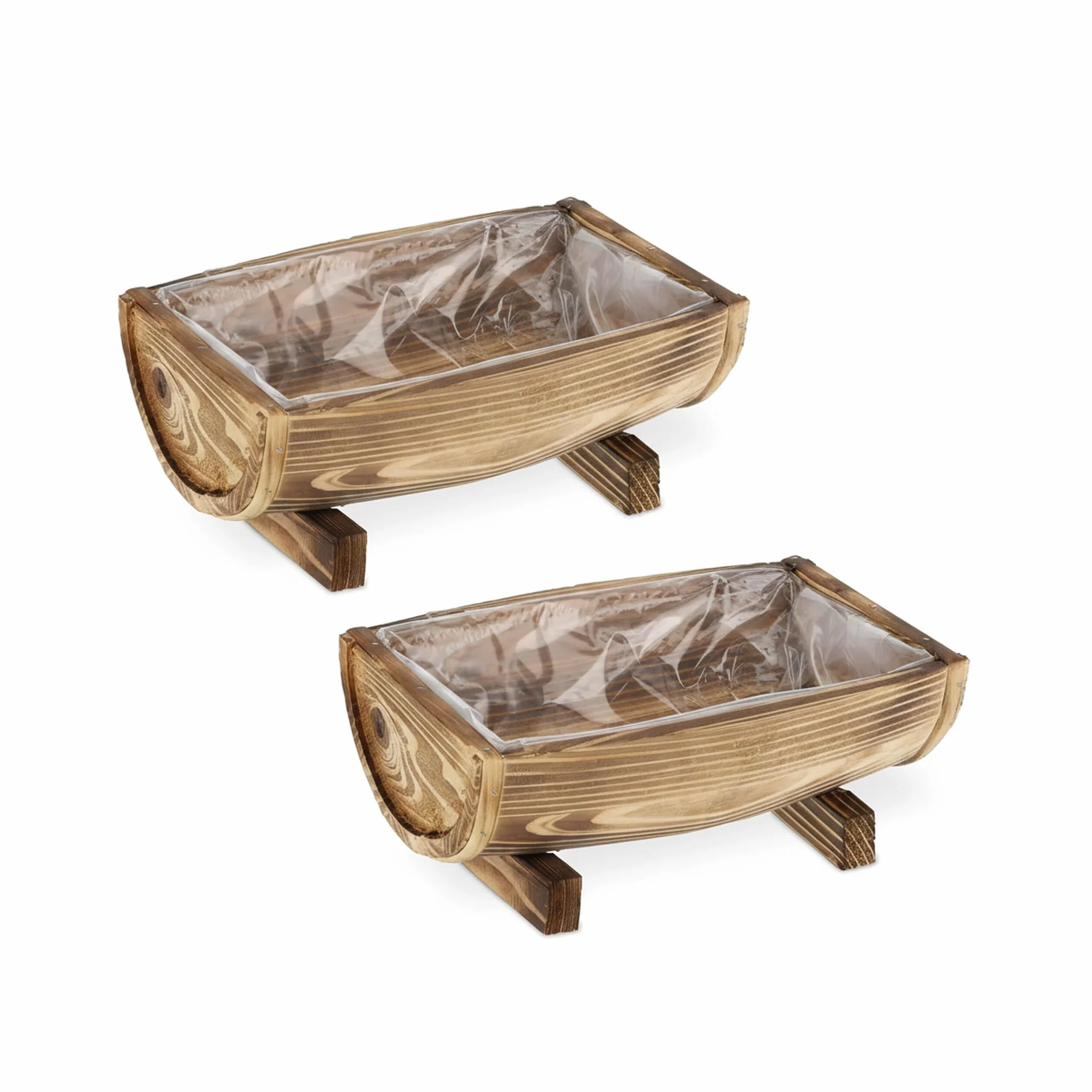 Relaxdays Jardinière Bois Lot de 2, Bac à Fleurs HLP 12,5 x 29,5 x 20 cm, Brun