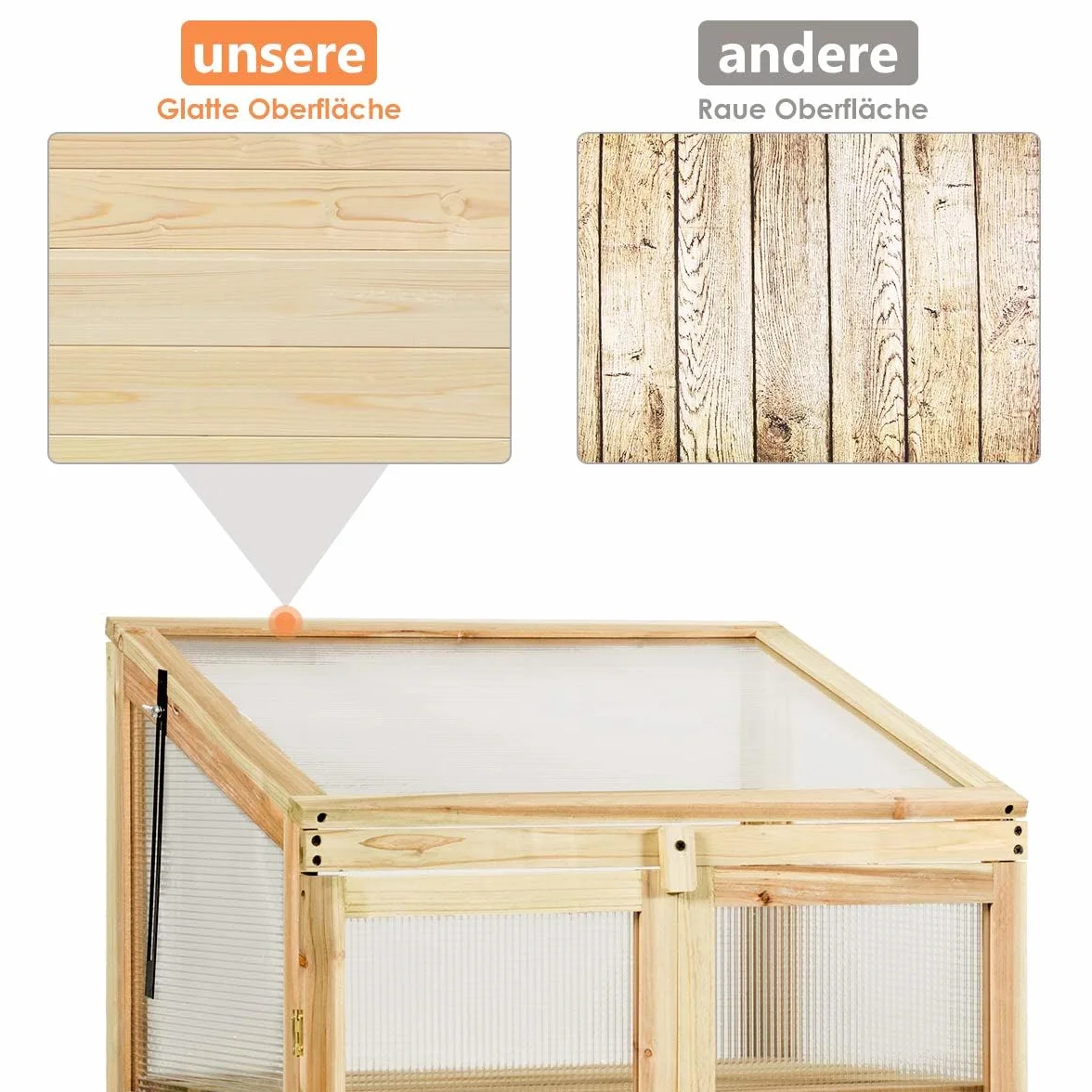 FANTASK Serre surélevée 3 étages Bois résistant intempéries 2 Portes Couvercle Polycarbonate 60x45x100 cm Naturel