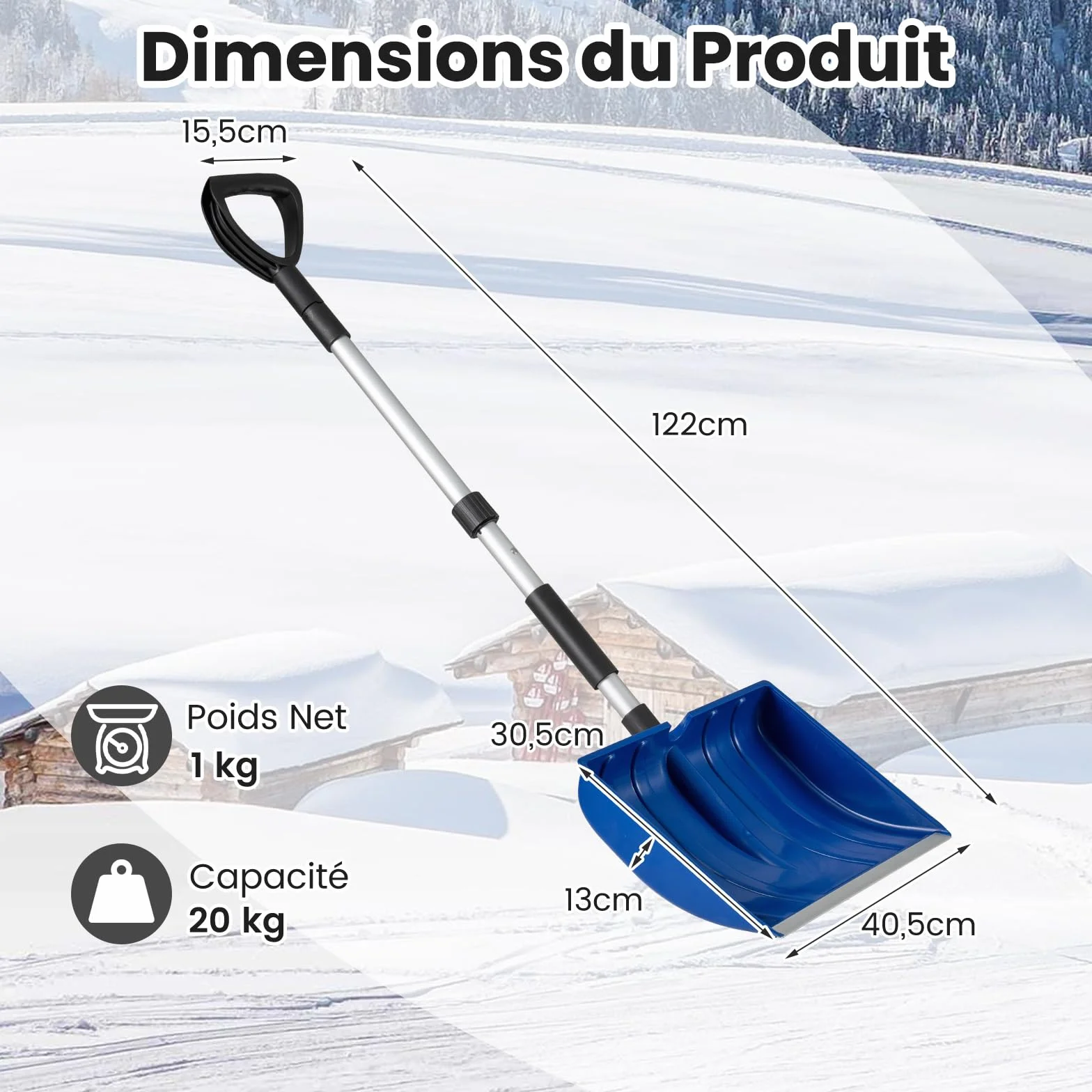 COSTWAY Pelle à Neige Portable, Outil de Déneigement Léger avec Lame Large et Bande en Aluminium, Grattoir à Glace pour Voiture (Bleu)