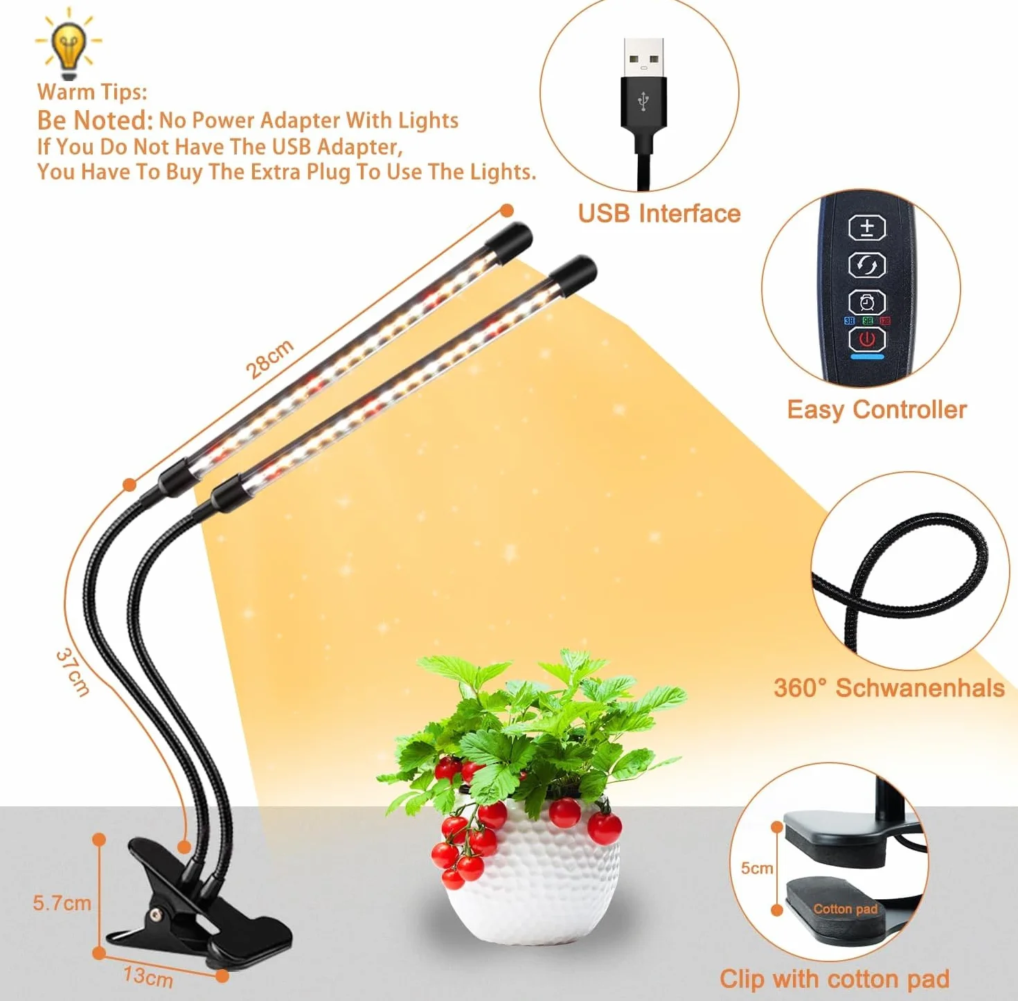 Niello Lampe pour Plantes LED Horticole 2 têtes+2 têtes Auto on/off 3/9/12H Spectre Complet