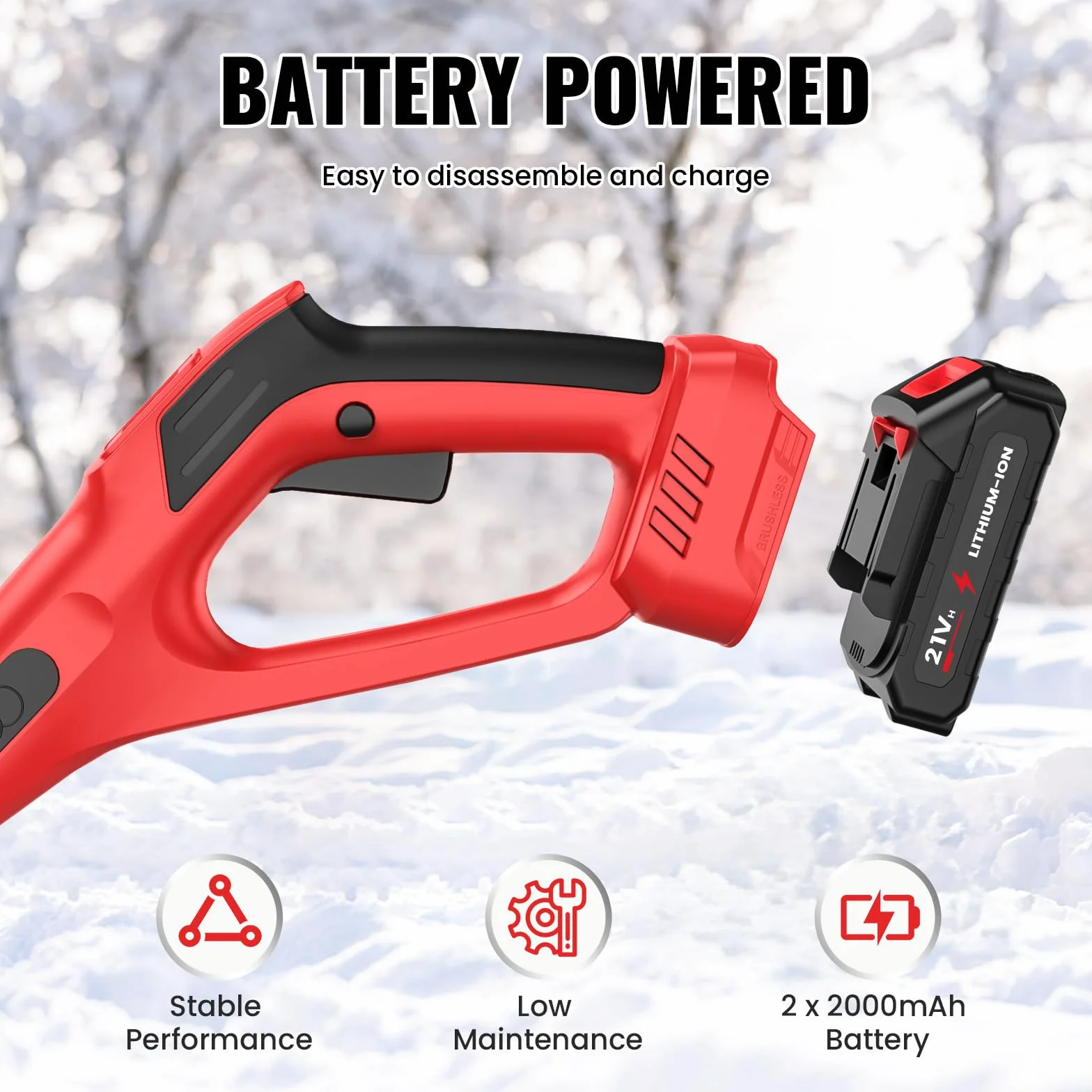 Fraise à Neige sans Fil 1000W 30 cm 2×2,0Ah Batteries Moteur sans Balais