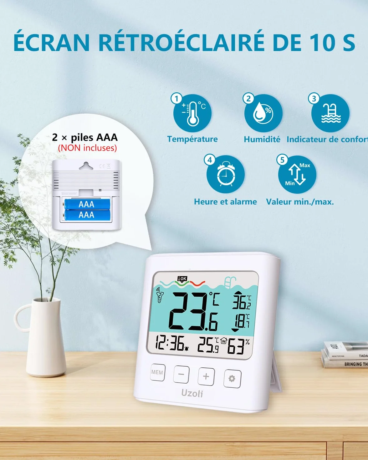 Thermomètre piscine flottant IPX7 recharge USB solaire EM777UC sans fil jacuzzi