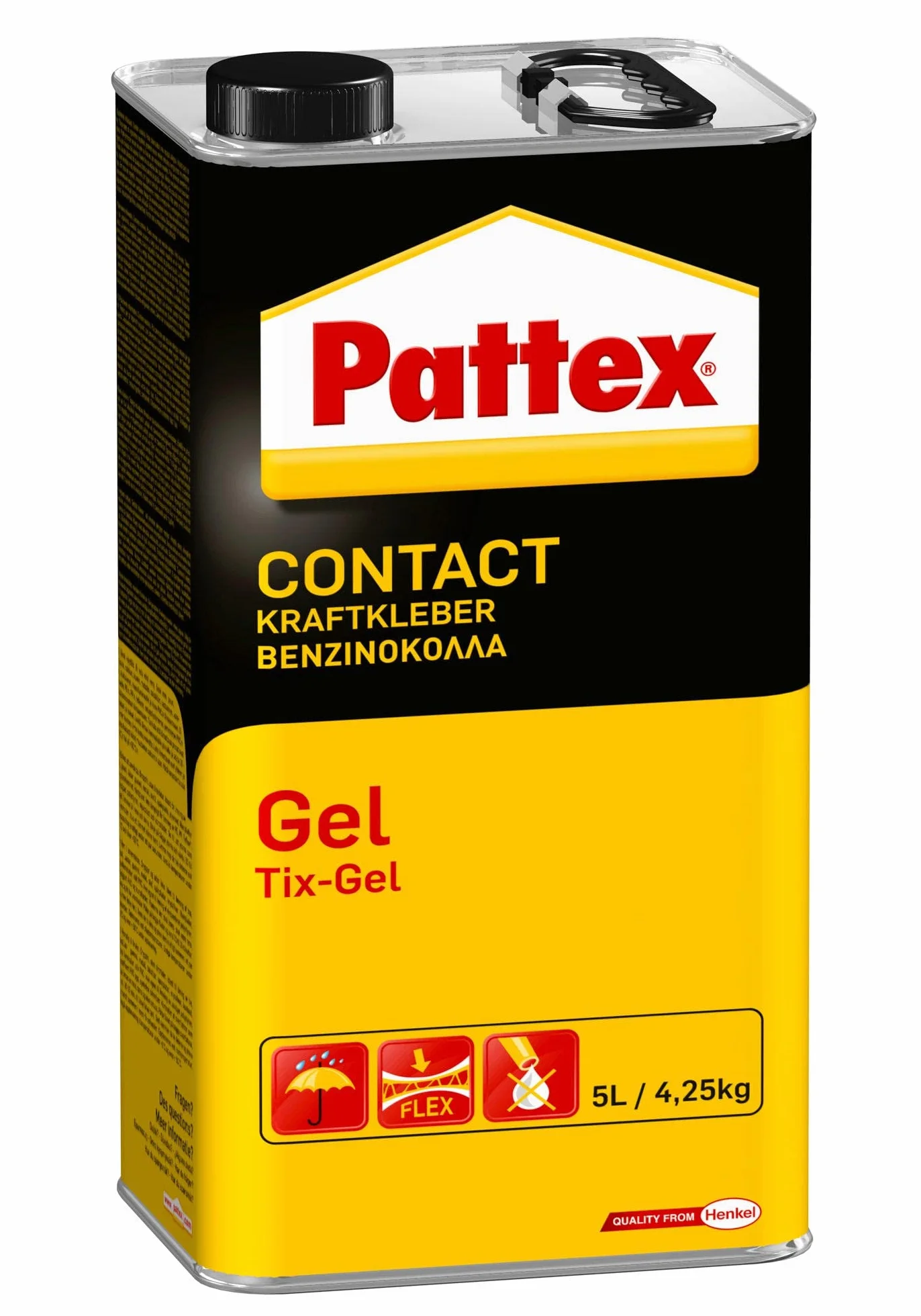 Pattex Colle Contact Type Néoprène, Formule Gel, Colle tous Supports à Double Encollage, Bidon 4.25Kg