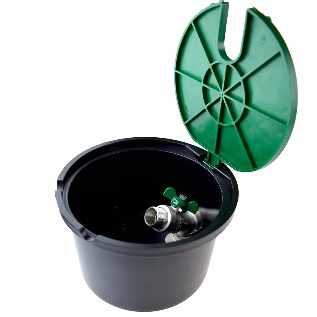 Arquette d'irrigation circulaire à enterrer 3/4" mâle Ø Base 17 cm Ø Couvercle 19 cm Hauteur 14 cm