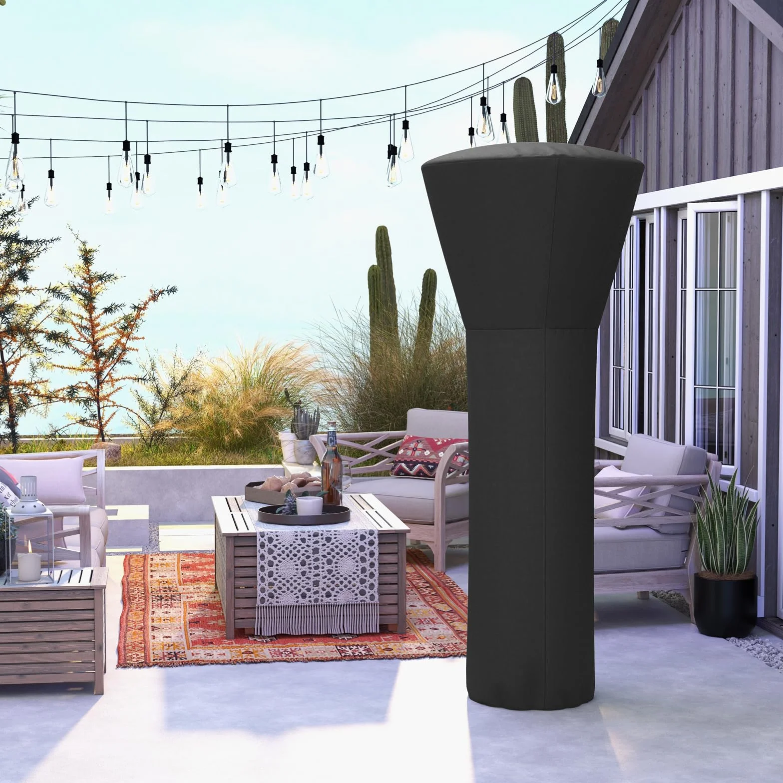 GOPLUS Housse de Chauffage de Terrasse 210D, Imperméable Protection pour Chauffage 220 x 86,5 x 48,5 CM Noir