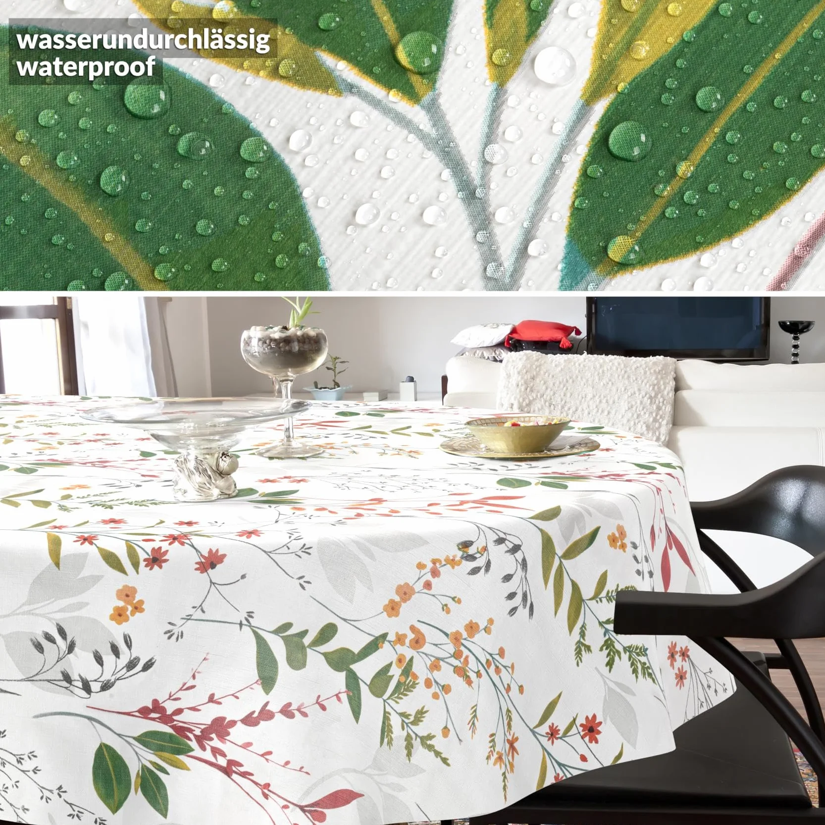 Nappe en Toile cirée Ovale 180 x 140 cm Lavable Imperméable Effet Lotus Bord coupé