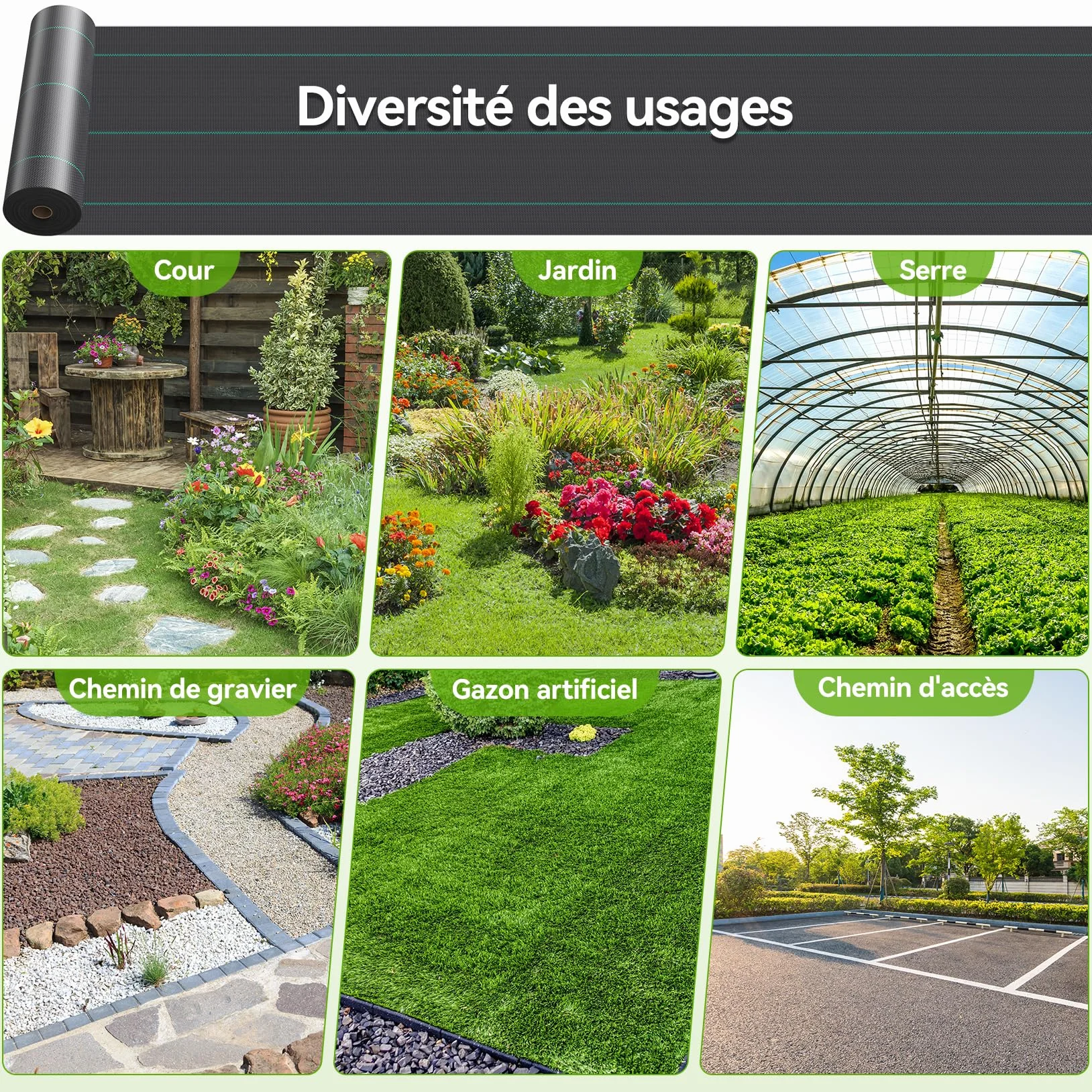 Iropro Toiles de Paillage 2m x 25m 50㎡ Geotextile Anti Mauvaises Herbes Perméable à l'eau Résiste UV Noir