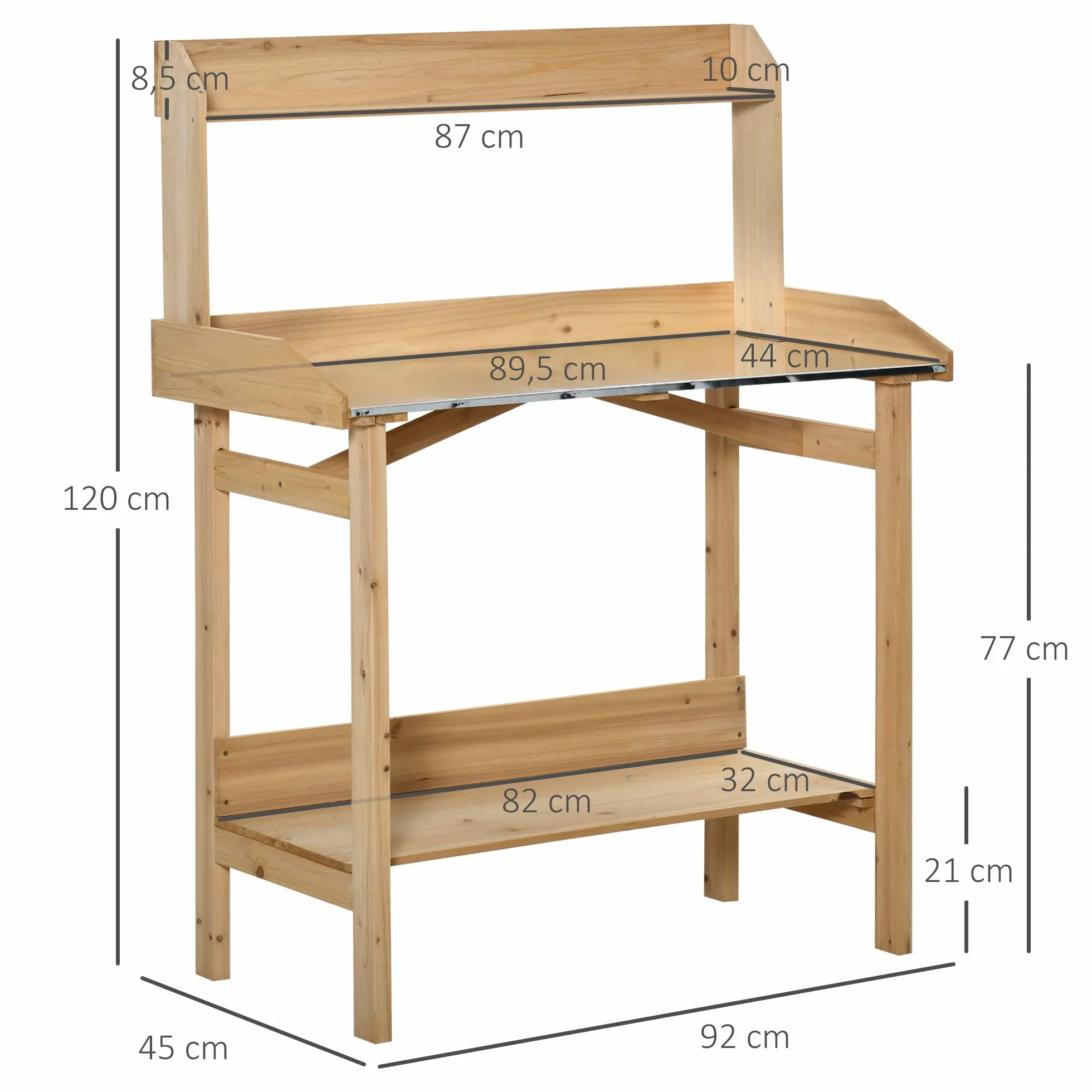 Outsunny Table de rempotage Acier galvanisé Bois Sapin pré-huilé 2 étagères Plateau avec Rebord