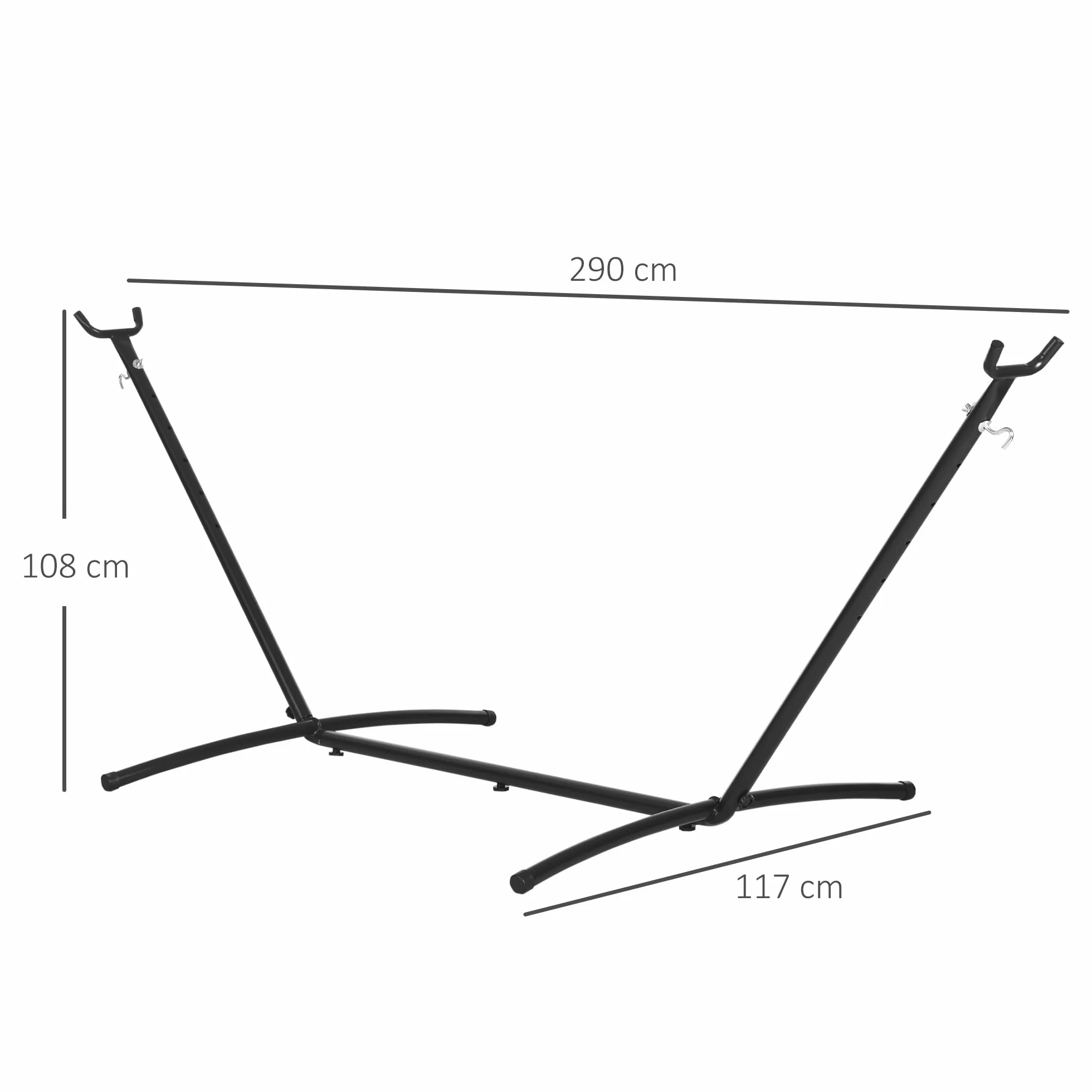 Outsunny Support Pied de hamac métal époxy Noir Hauteur réglable 6 Niveaux 2,80L x 1,17l x 1,10H m