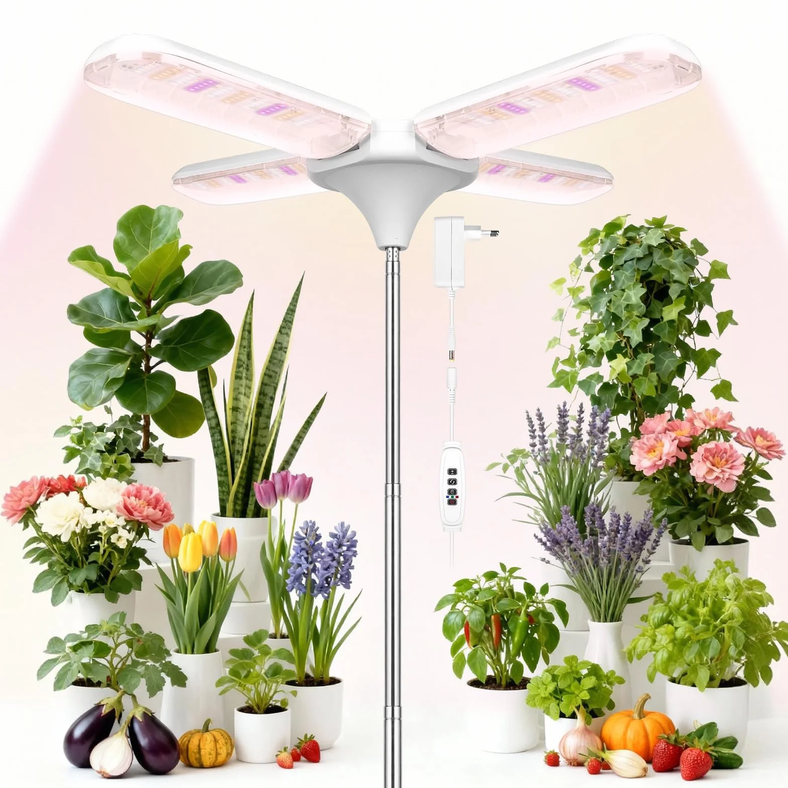 Lampe de Plante 240 LED Lampe de Culture Spectre Complet Hauteur Réglable 35-170cm Style Quatre Feuilles