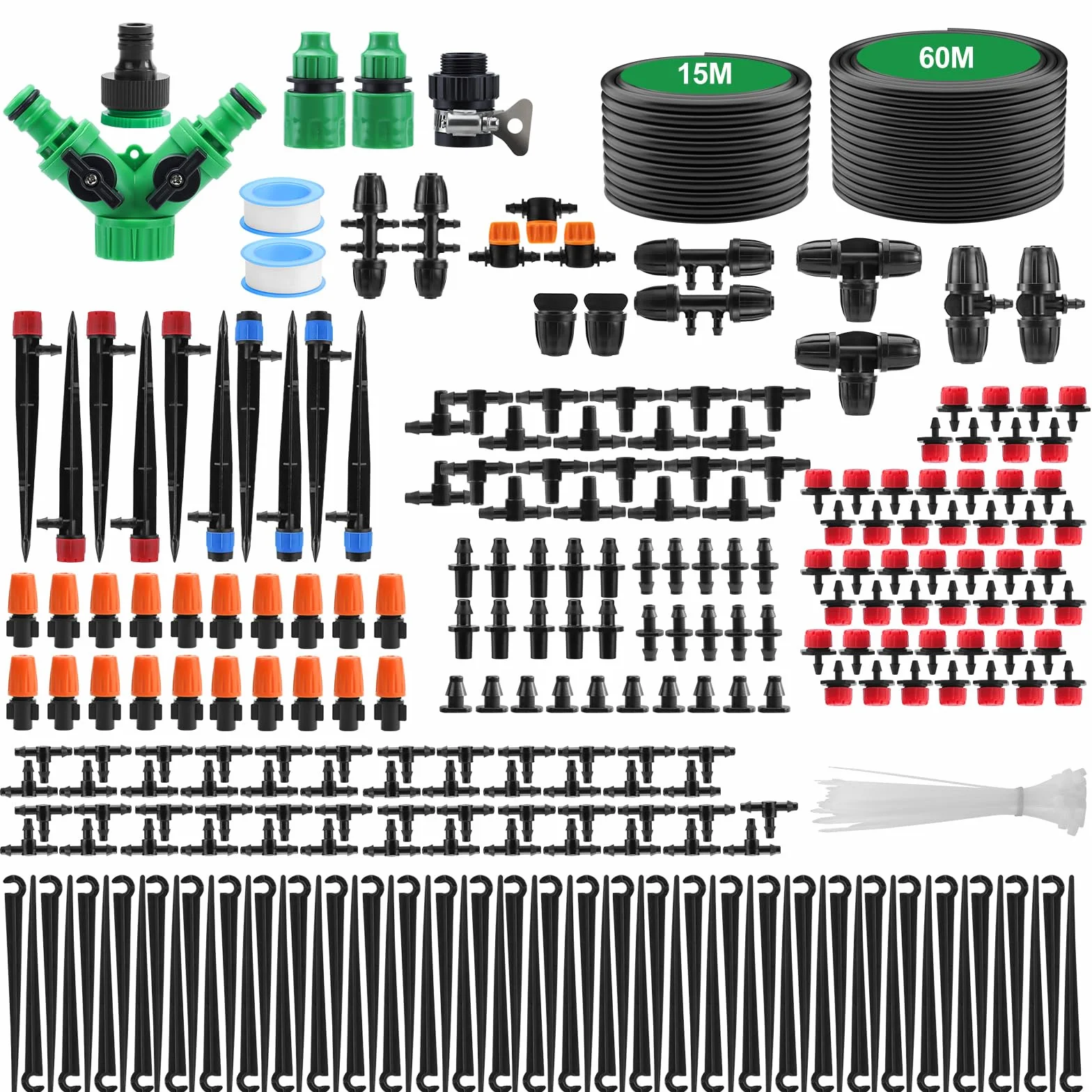 Kit d'irrigation goutte à goutte 60+15M 313 pièces pour jardin arrosage automatique