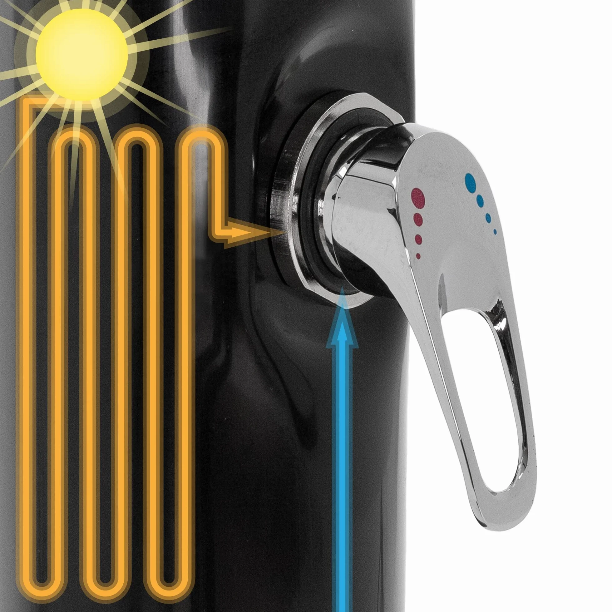 Douche Solaire de Jardin 20 L 222 cm Ronde Noir Courbé, Eau Chaude jusqu'à 60°C sans Branchement Électrique