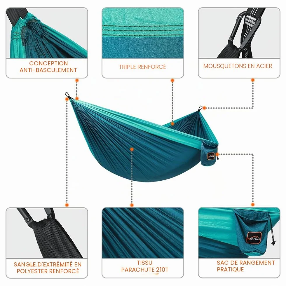 AnorTrek Camping Hammock, hamac de Voyage en Nylon Super léger et Portable avec Deux Sangles d'arbre