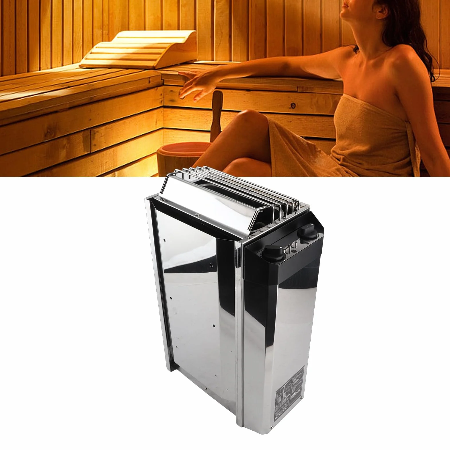 Poêle de Sauna, Poêle de Sauna électrique en Acier Inoxydable Réglable à Température de Contrôle Interne de 3,6 KW, Poêle de Chauffage de Sauna Humide et Sec pour la Maison,