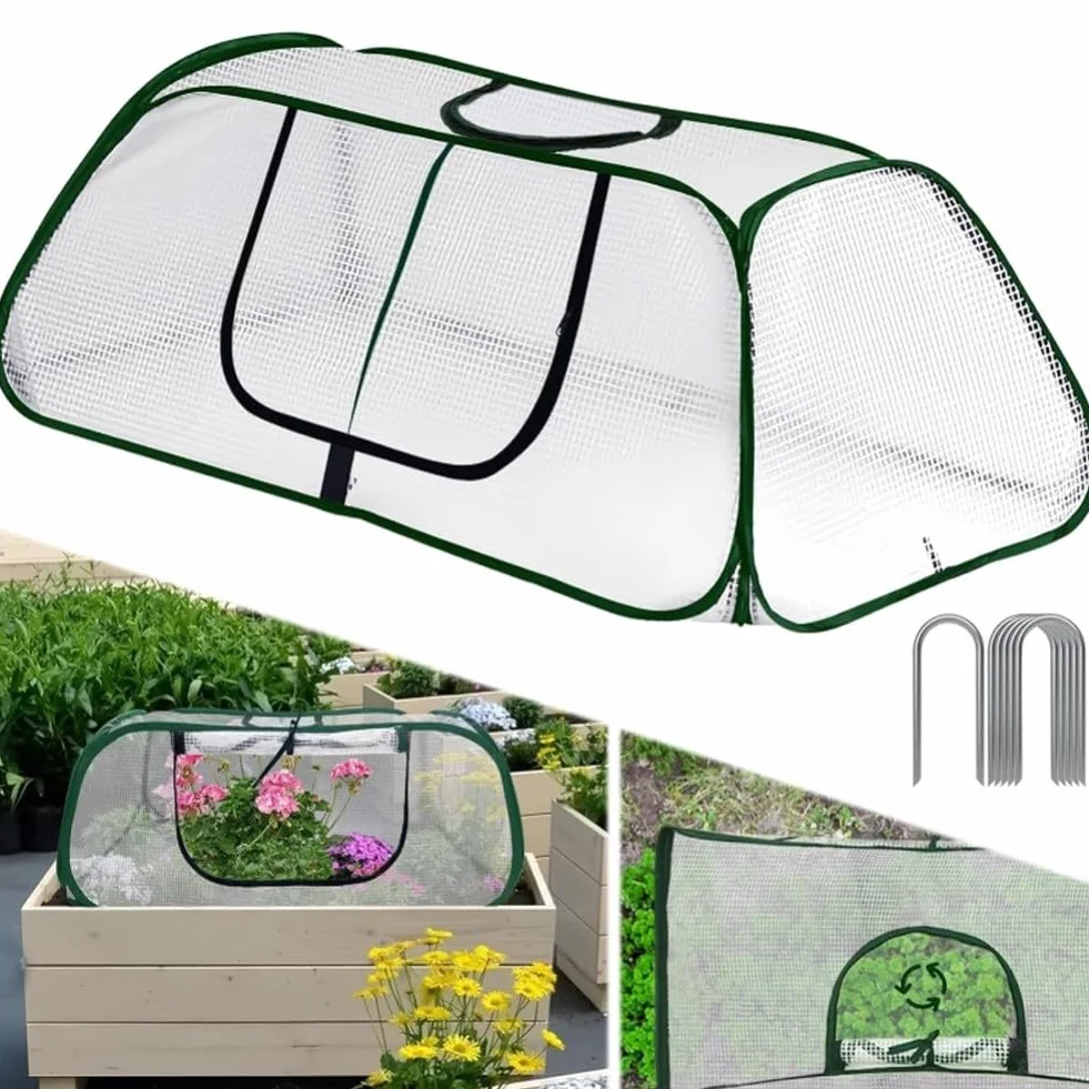 Housse de protection en polyéthylène pour serre tunnel 115 x 50 x 45 cm avec 6 piquets de sol