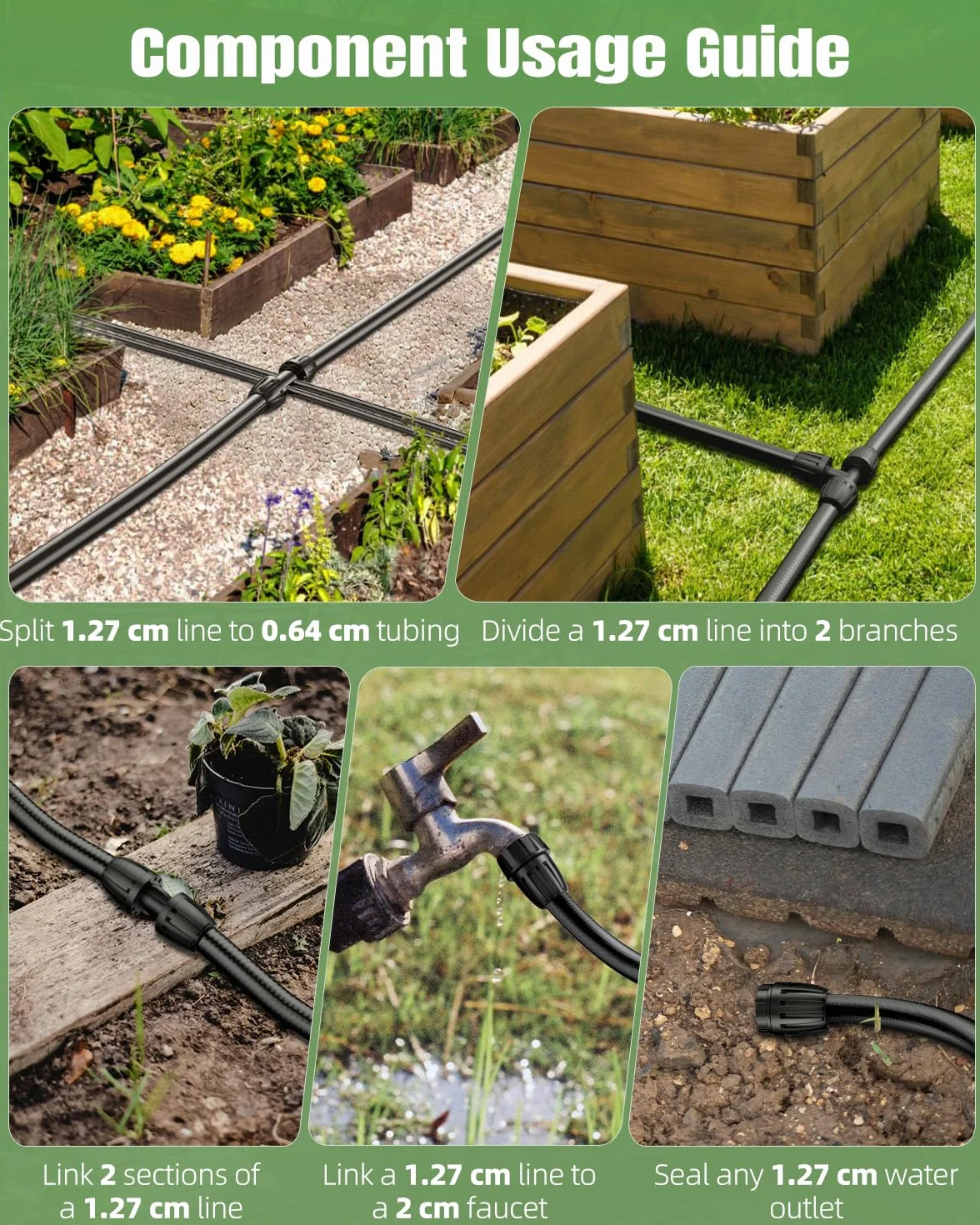 Pawfly Tuyau d'irrigation goutte à goutte 15 m 12,7 mm PVC flexible avec raccords barbelés