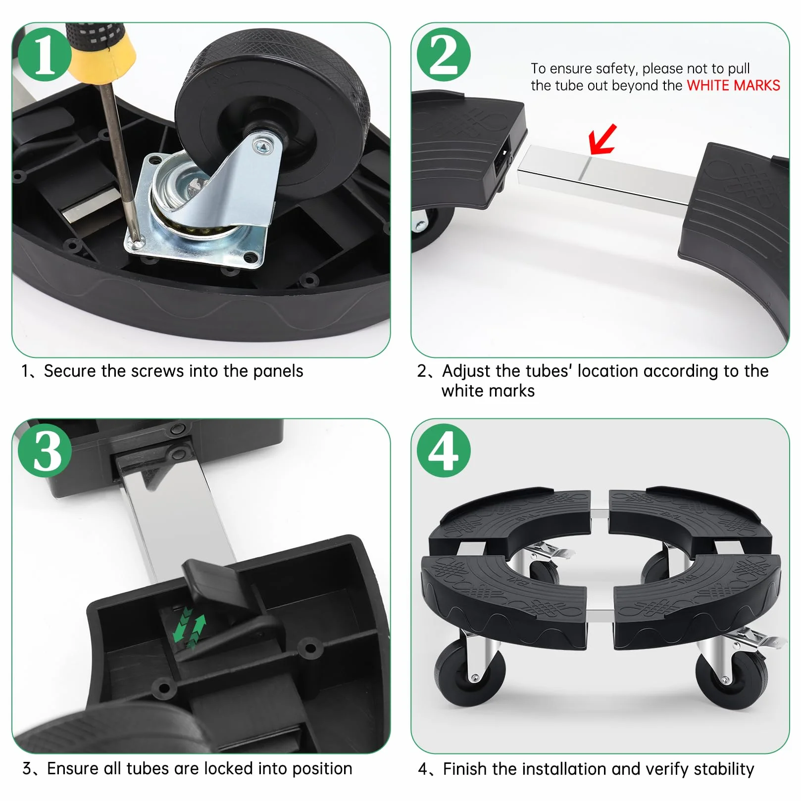 Porte Plante Ronde à Roulettes Charge Lourde 220KG Support Plantes Intérieur Adjustable 38-48CM Plateau Roulettes Noir