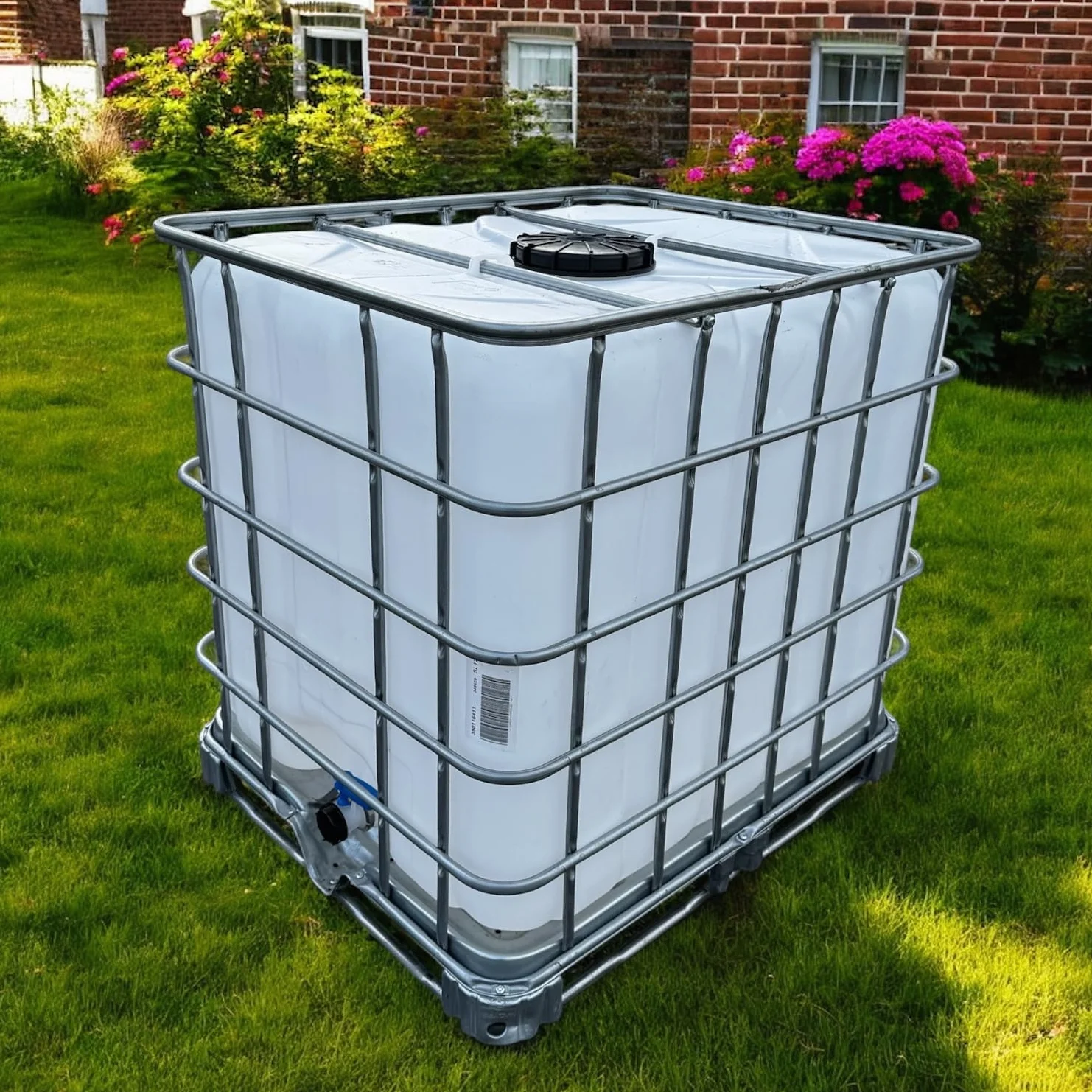 Cuve IBC 1000 litres Récupérateur Eau de Pluie Translucide Vanne S60x6 Palette Métallique Galvanisée PEHD Alimentaire
