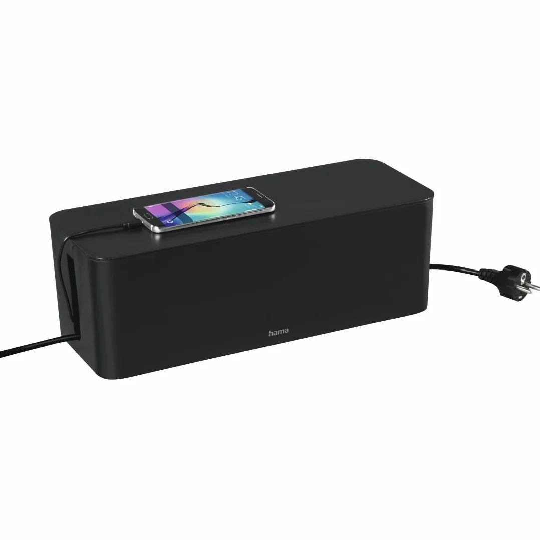 Hama Boîte pour câbles Maxi (Boite Rangement pour Cables chargeurs et multiprises, boitier Cache câbles 40x15,5x13,5cm, Pieds en Caoutchouc) Noir
