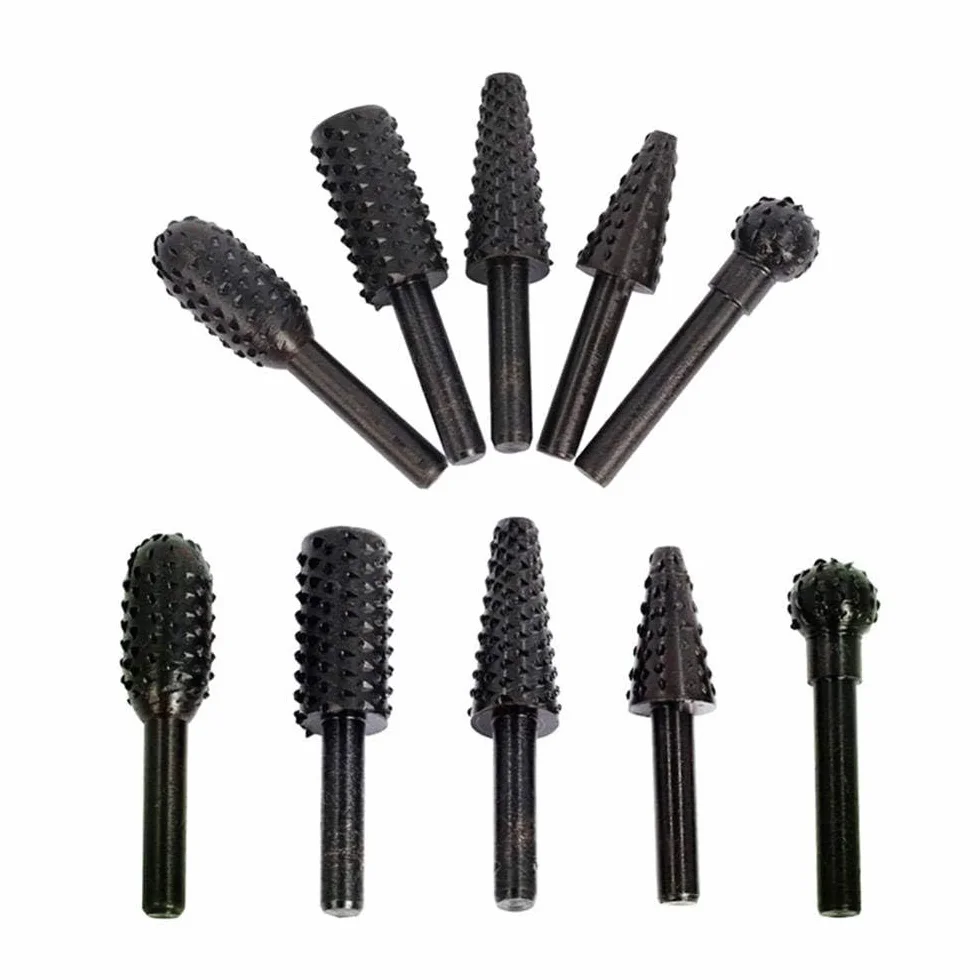 5Pcs Ensemble de Râpes Rotatives pour Fraises,Outil de Sculpture sur Fraise Metal Bois,Gouges Sculpture Bois,Cylindrique de Gravure Rotatif Burres Pour Travail du Bois,Métal Polissage,Gravure.