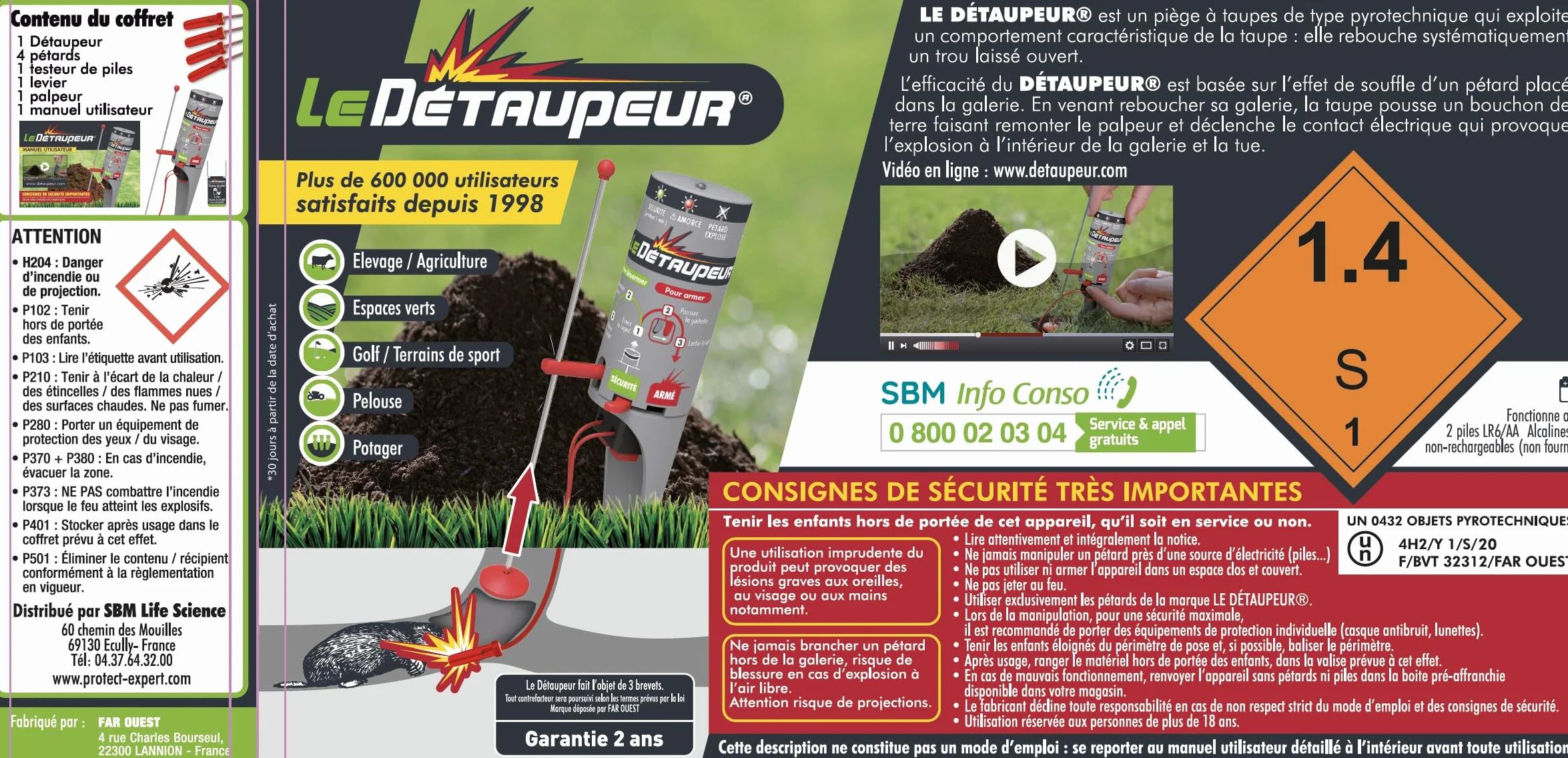 LE DETAUPEUR Kit Complet Détaupeur + 4 Recharges Piège Anti Taupes Campagnols Rat Taupier Utilisable Sous Pluie
