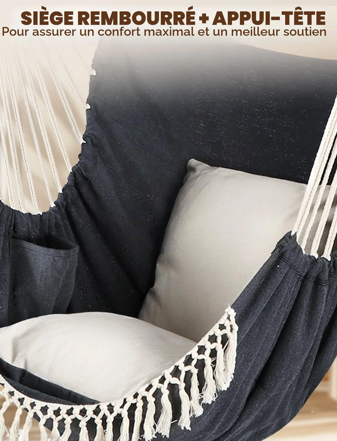 Chihee Sièges Suspendus Chaise suspendue Hamac 2 oreillers Inclus Sangles crochets solides coton doux