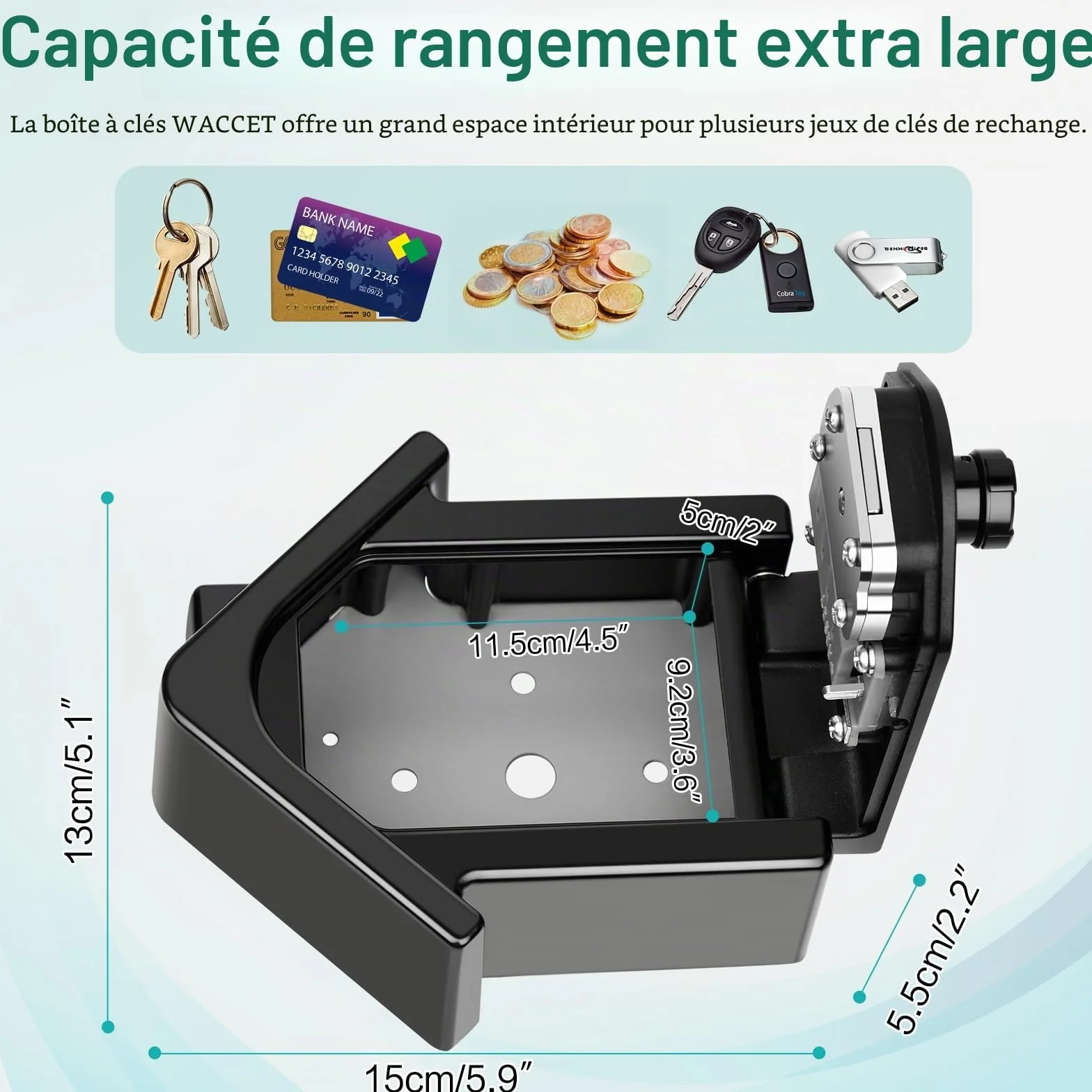 Coffre à Clé Mural Sécurisé Grand Format XL avec Code Numérique & Clés d'Urgence pour Extérieur Noir