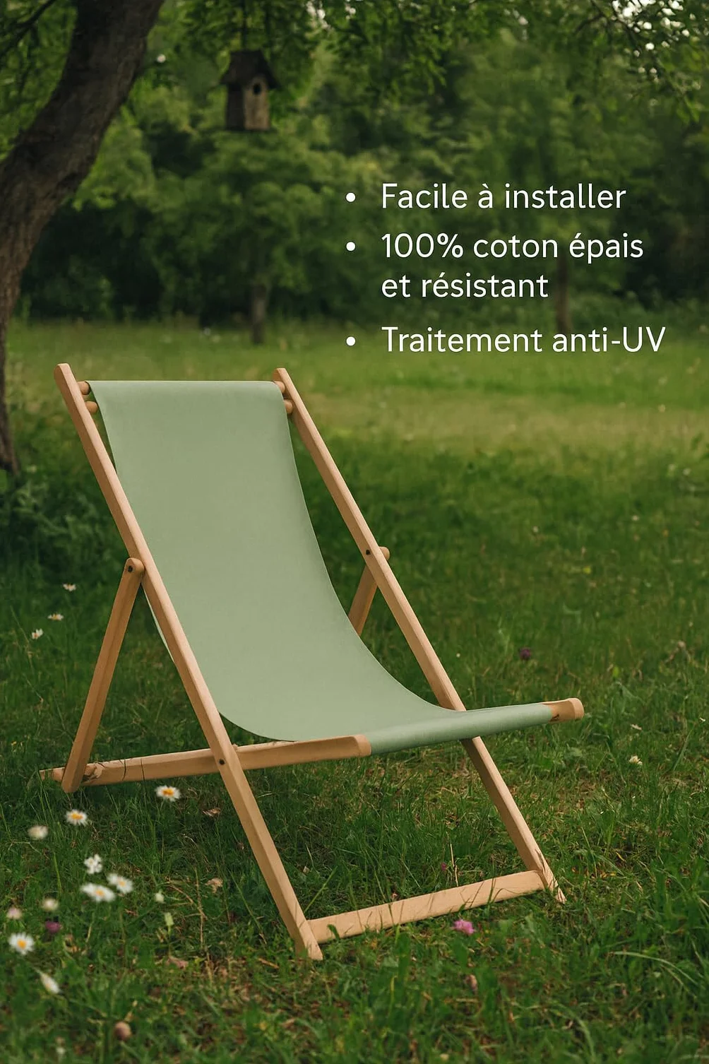 La Cordeline Toile de Transat 125x43 cm, Tissus de Rechange pour Chilienne Coton Vert Tilleul