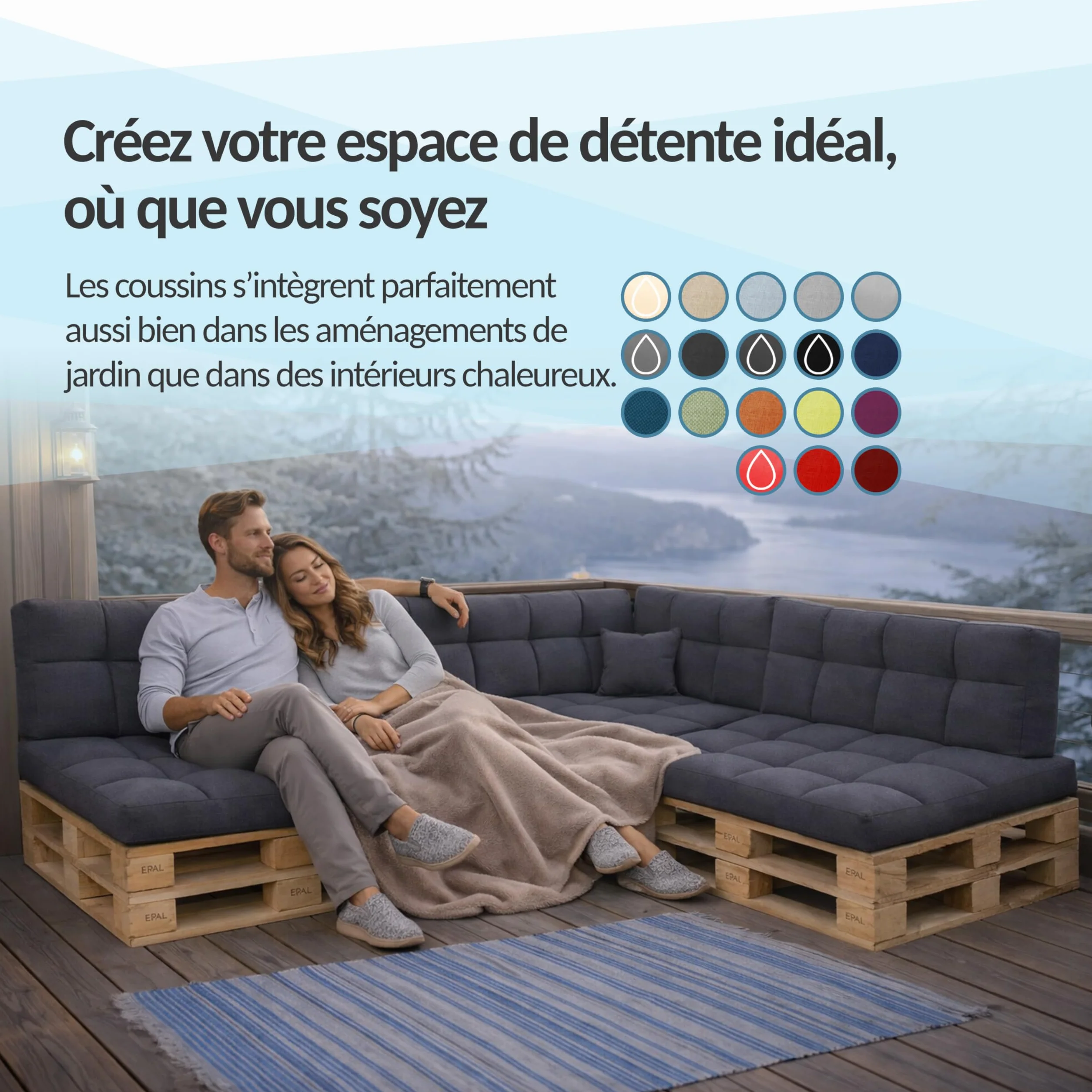 POKAR Set de 2 Coussins Matelassé pour Palettes Euro 120x80cm + 120x40cm Mousse Formée à Froid Canapé de Jardin Intérieur Extérieur Vert