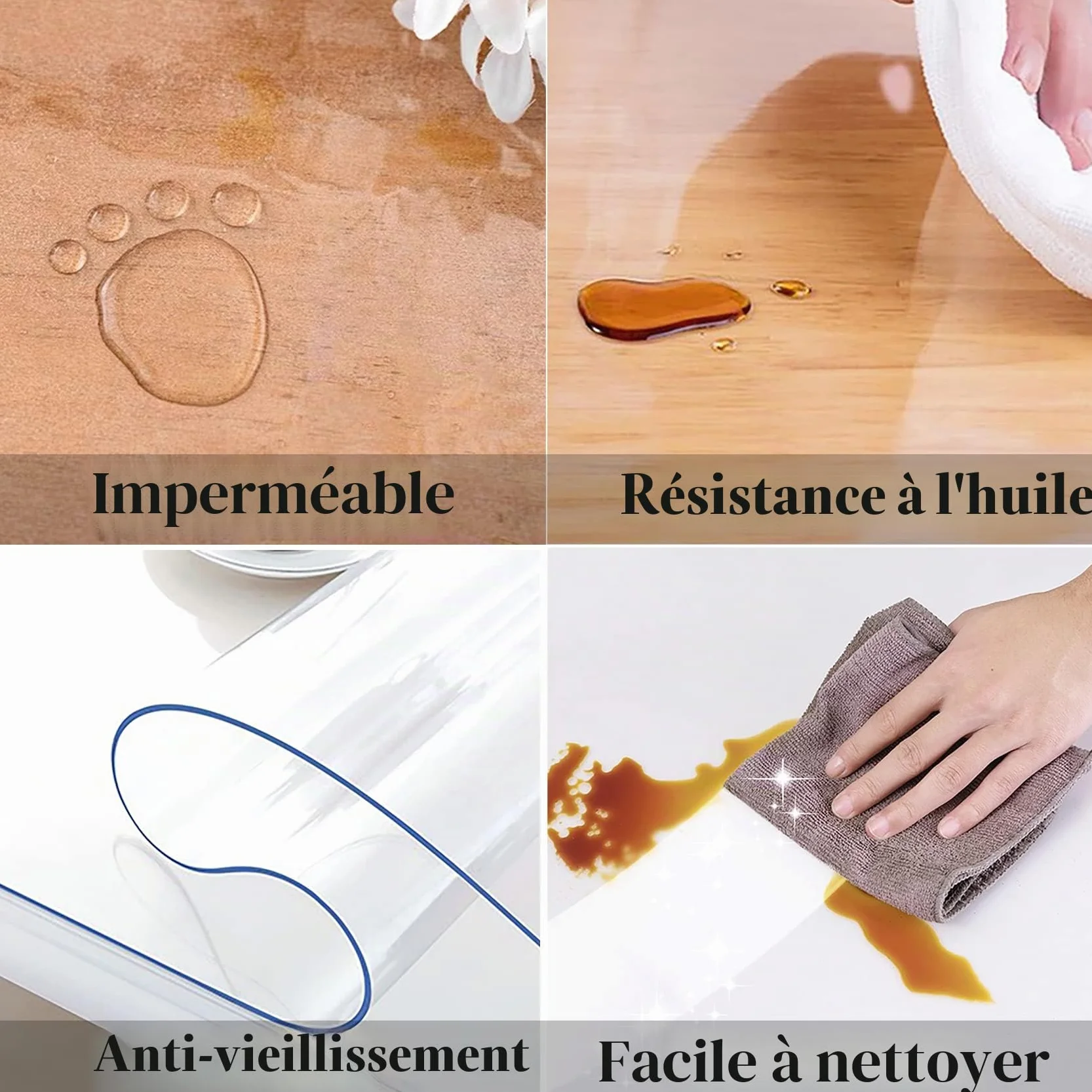 Nappe de Table Ovale en Vinyle Transparent Imperméable 152,4 x 228,6 cm
