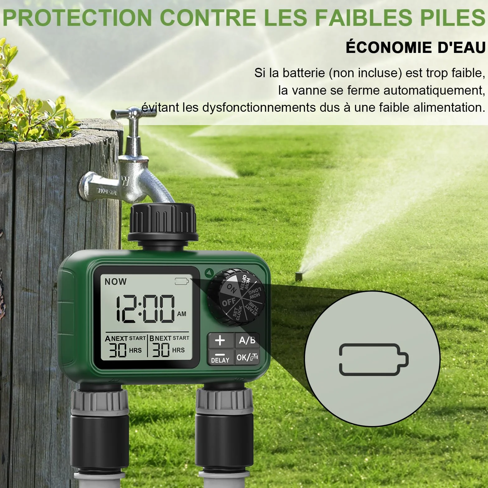 Programmateur Arrosage 2 Voies Grand écran LCD Arrosage Automatique Jardin