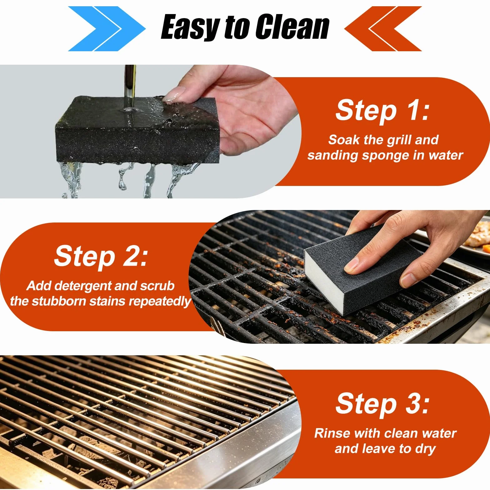 Éponges à Poncer Réutilisables pour Grille Barbecue, 6 Pièces Papier Abrasif Lavable