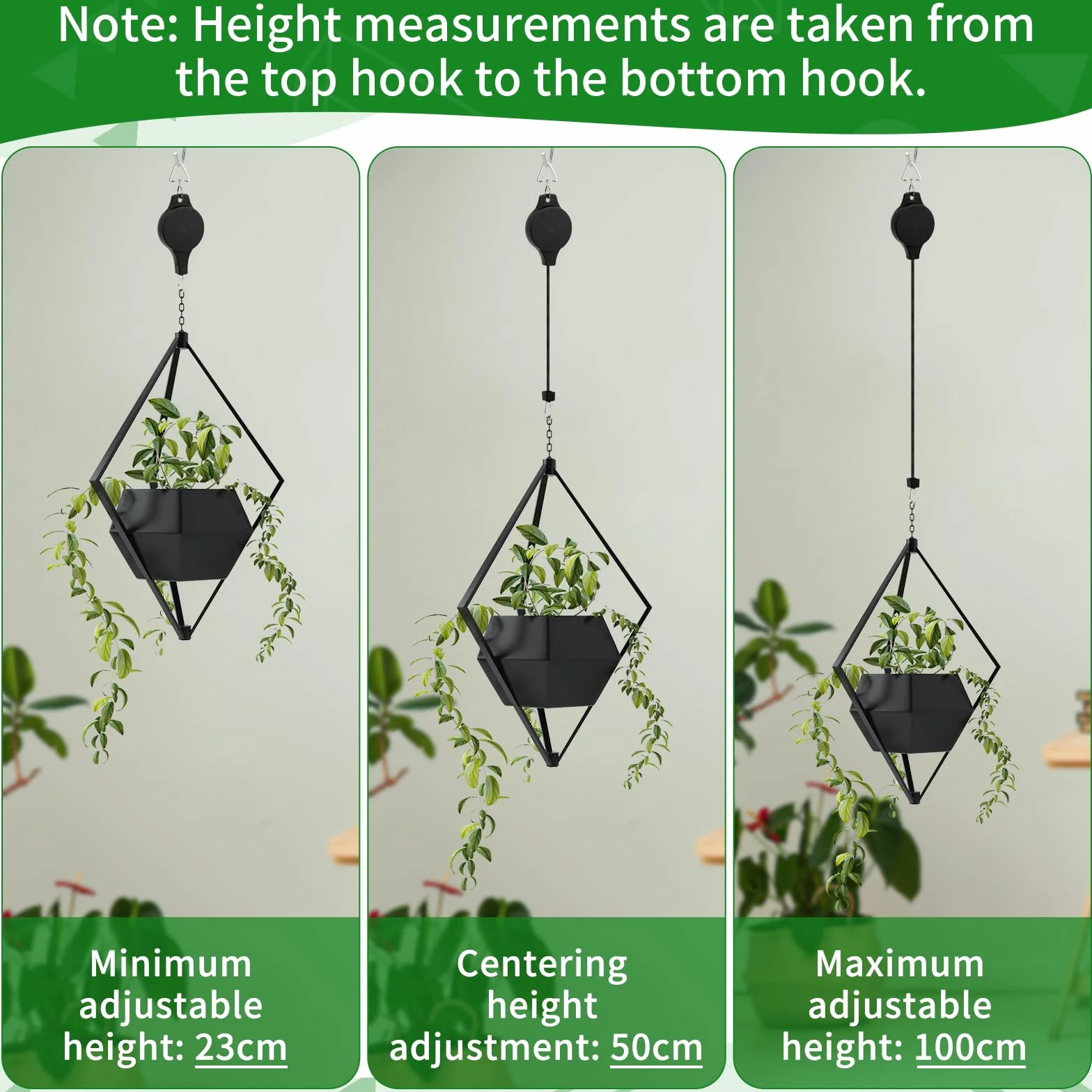 Yotako Lot de 3 crochets rétractables pour plantes réglables avec crochets de plafond blancs