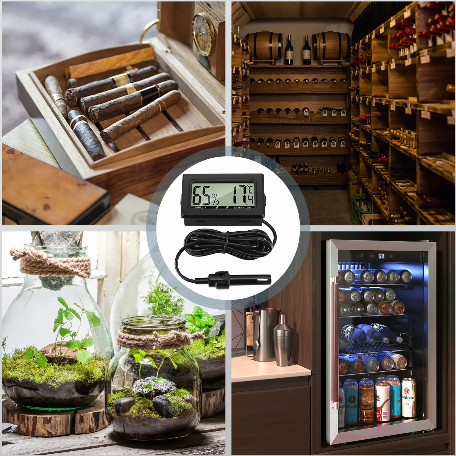 Thlevel Thermomètre Hygromètre Numérique avec Sonde Externe Jauge Température Humidité Mètre 3 Pièces