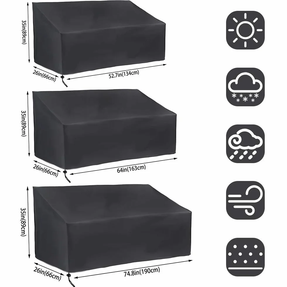 Housse Banc de Jardin 4 Places Anti-poussière Anti-UV Étanche Oxford 190x66x89cm