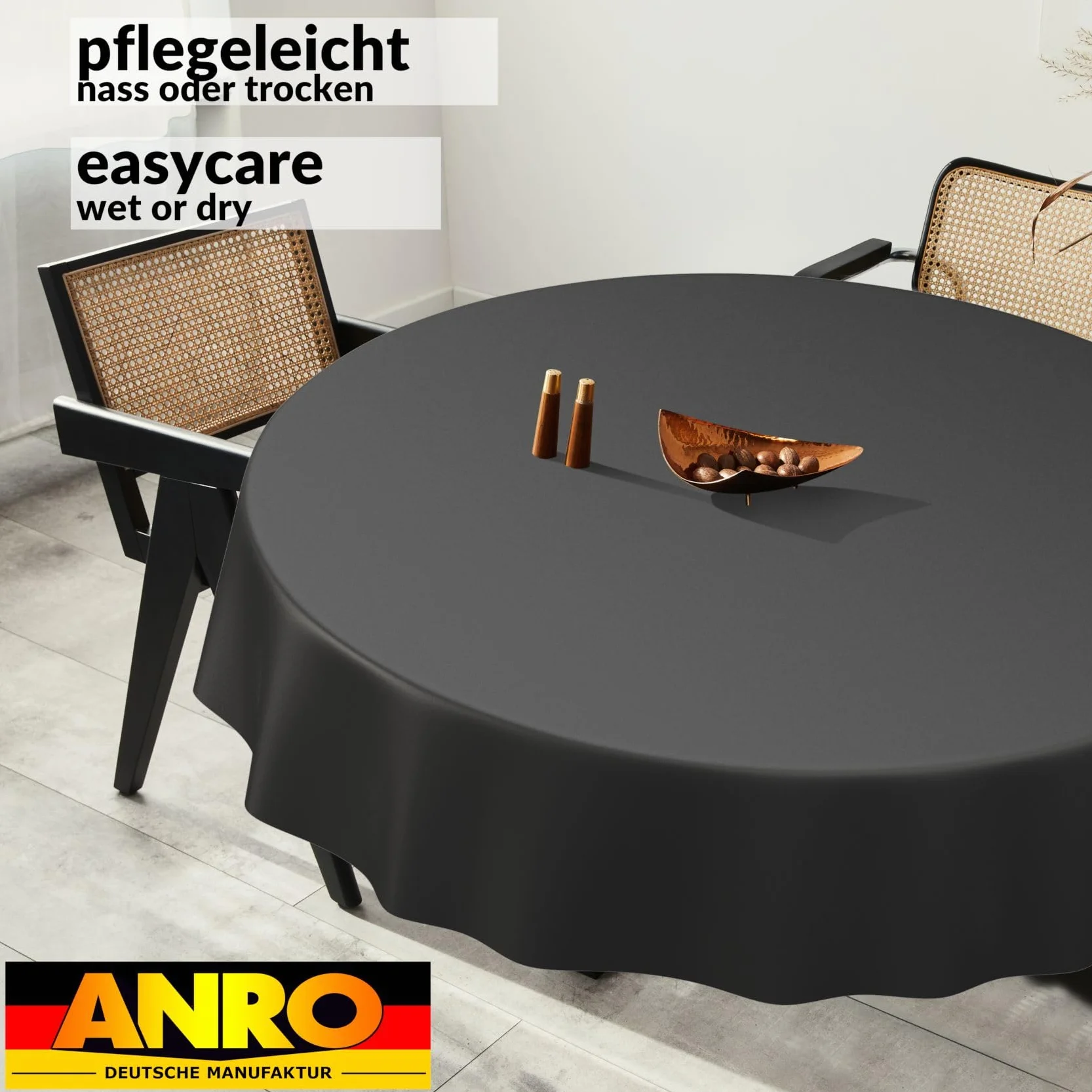 Nappe en Toile cirée Lavable Ronde 140 cm Noire pour Table de Jardin