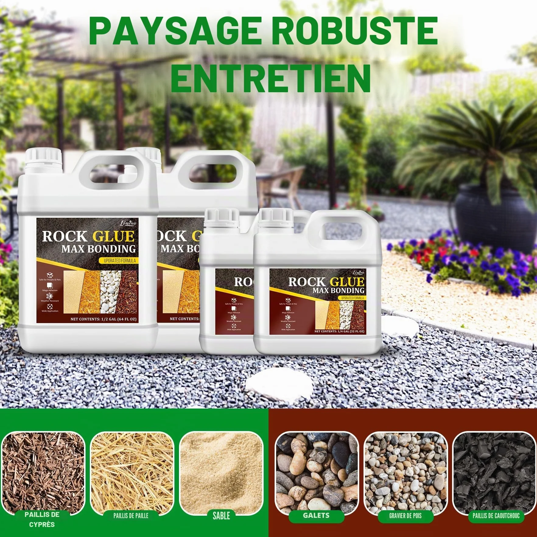 Liant pour Gravier - Colle Extra Forte pour Pierres, Fixateur pour Gravier, Resine Gravier pour Fixer Pierres, Écorce - Liant Gravier Extérieur pour Allées de Jardin, Chemins en Pierre (2 Liter)