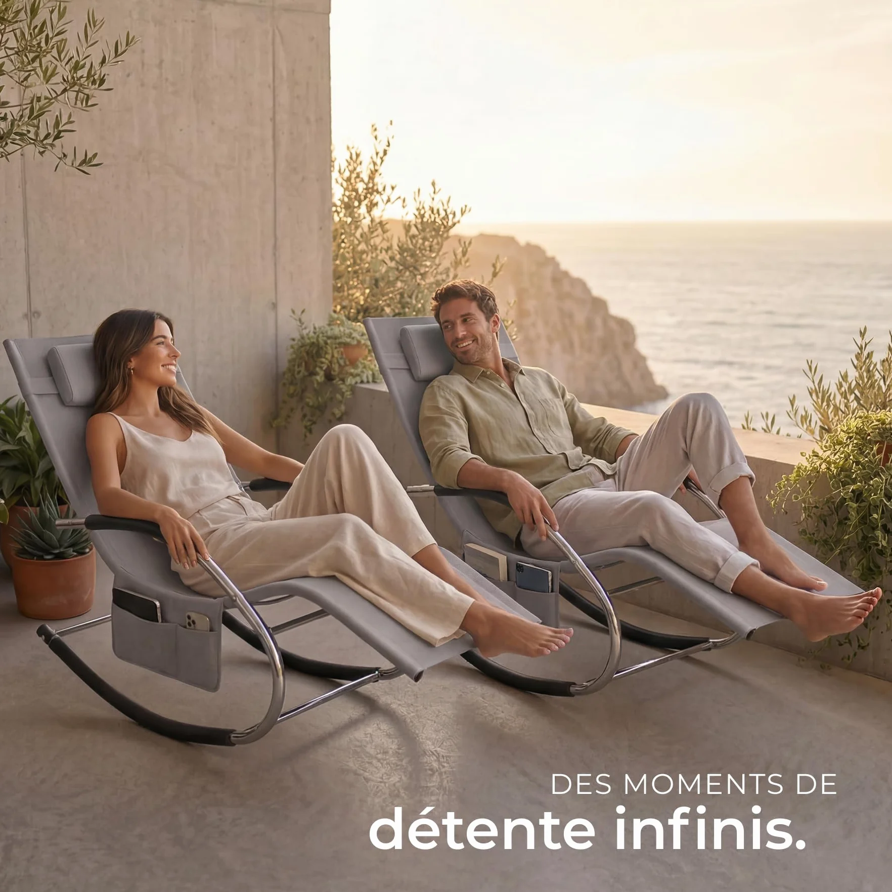 Tectake Lot de 2 Chaise longue ergonomique 62 x 146 x 92 cm Transat jardin exterieur