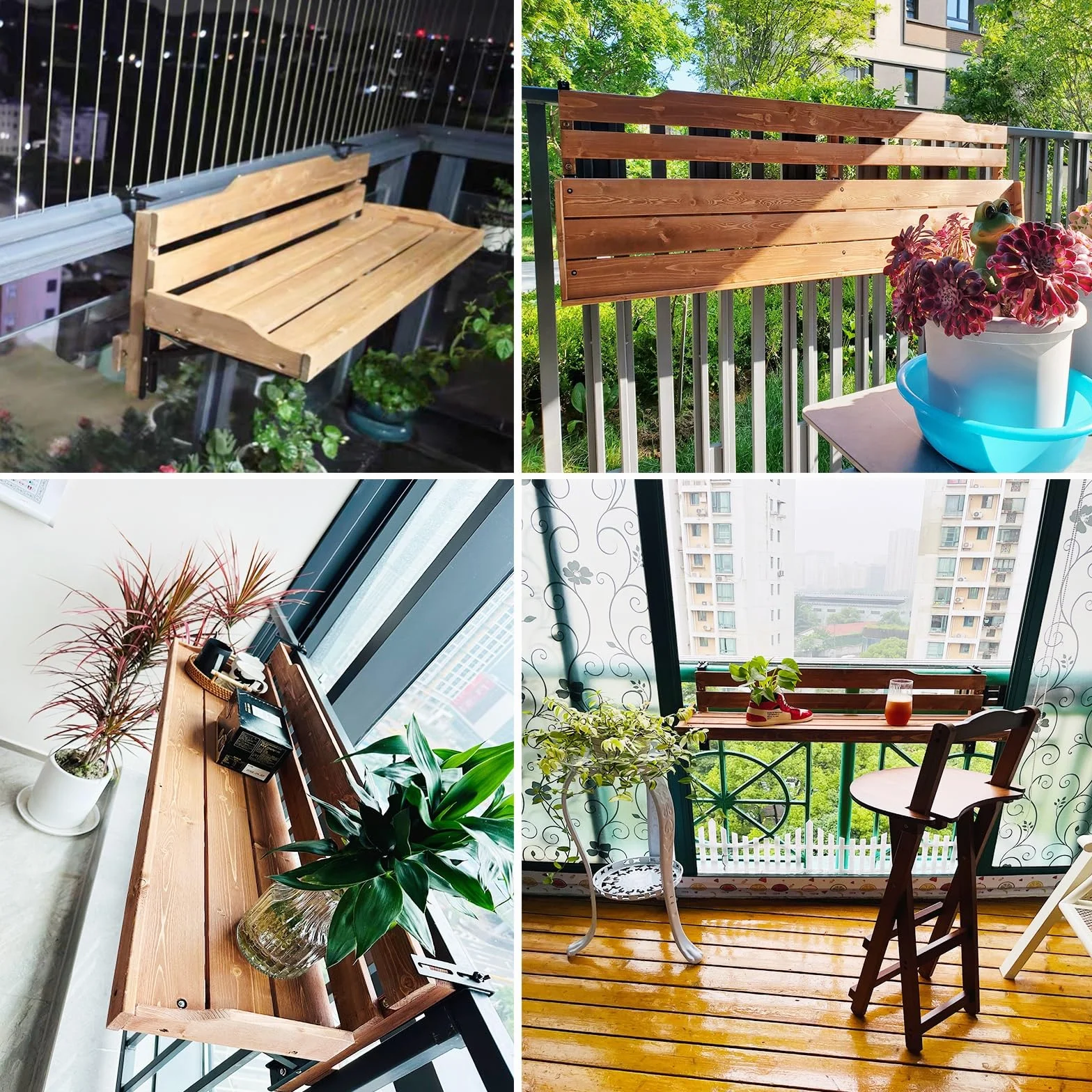 Table de Bar de Balcon pour Balustrade Pliable Résistante aux Intempéries 120x20cm