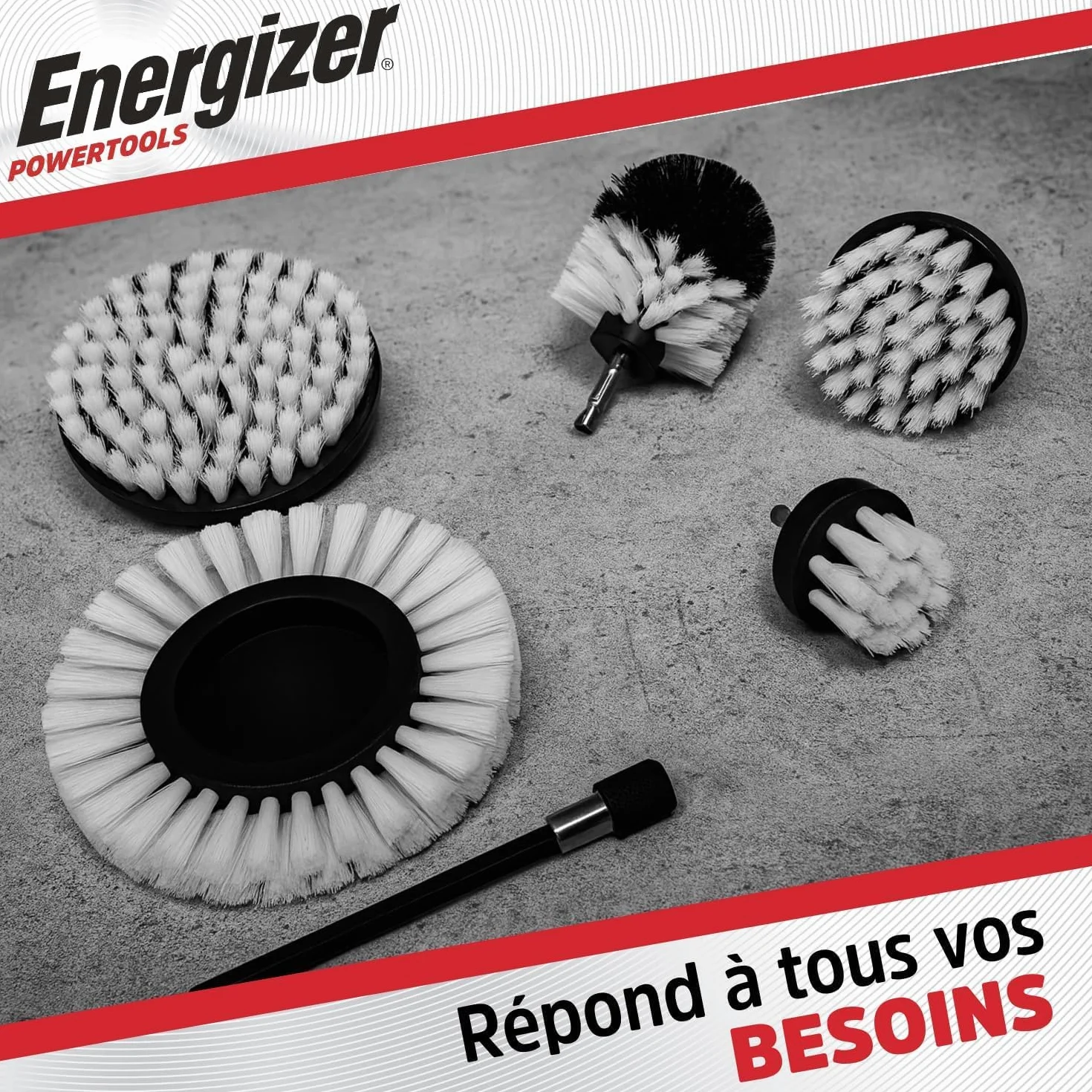 Energizer - Set Brosse Nettoyage Perceuse 6PCS Brosse Perceuse Voiture, Nettoyage, Jantes, Carrelage Tapis, Baignoire, Cuisine, Toilettes, Sol - Rallonge Pratique Incluse