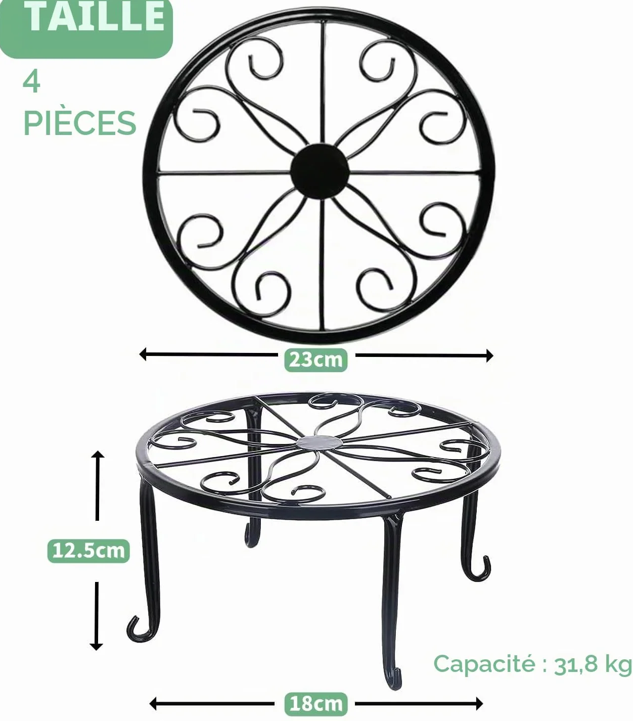 LATERN 4 Pièces Support pour Plantes en Métal 23CM Support pour Pot de Fleurs Robuste Antirouille pour Extérieur Jardin