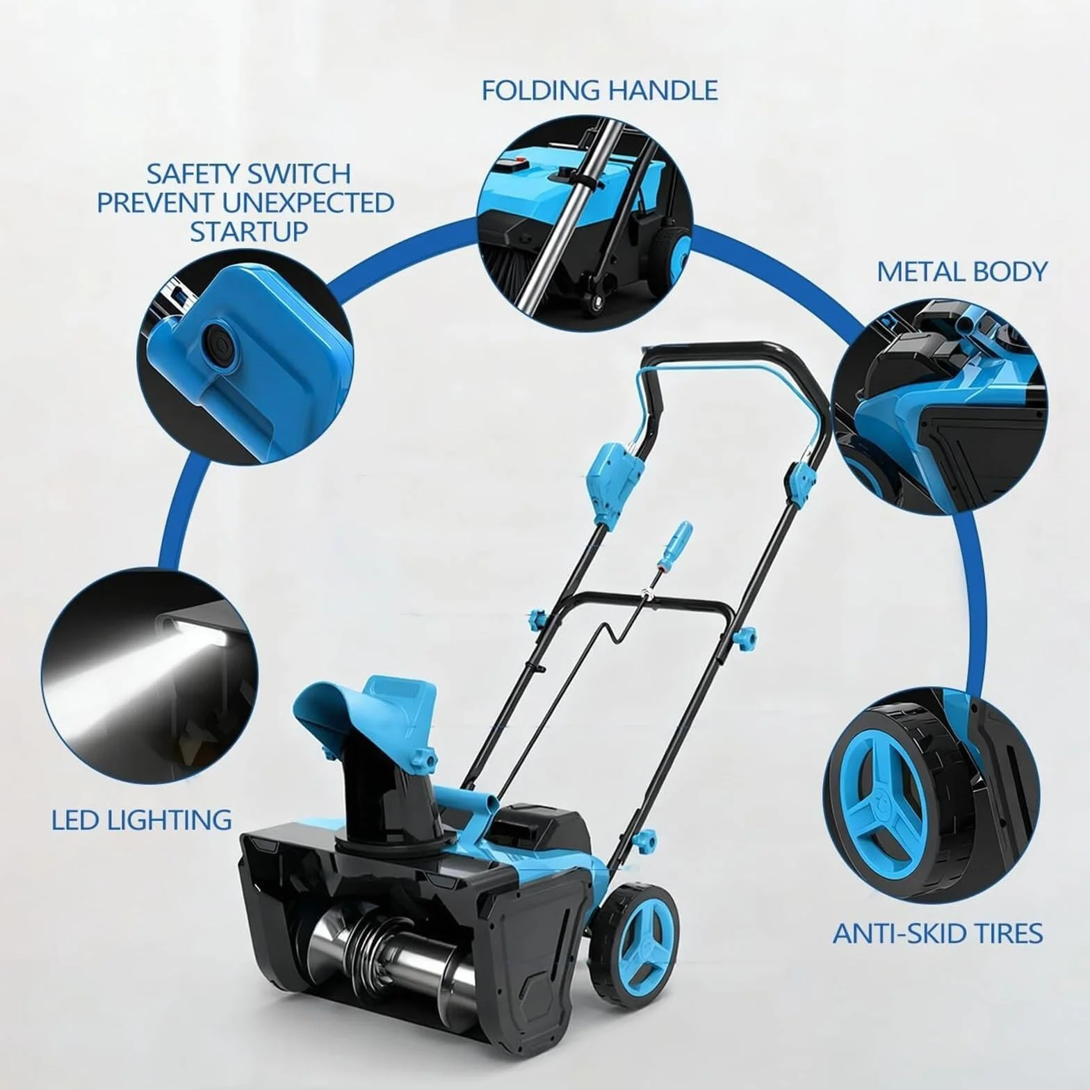 Souffleuse à Neige électrique autotractée 3500 W, 56 cm, 2 Batteries 6,0 Ah, Double éclairage LED, goulotte 180°