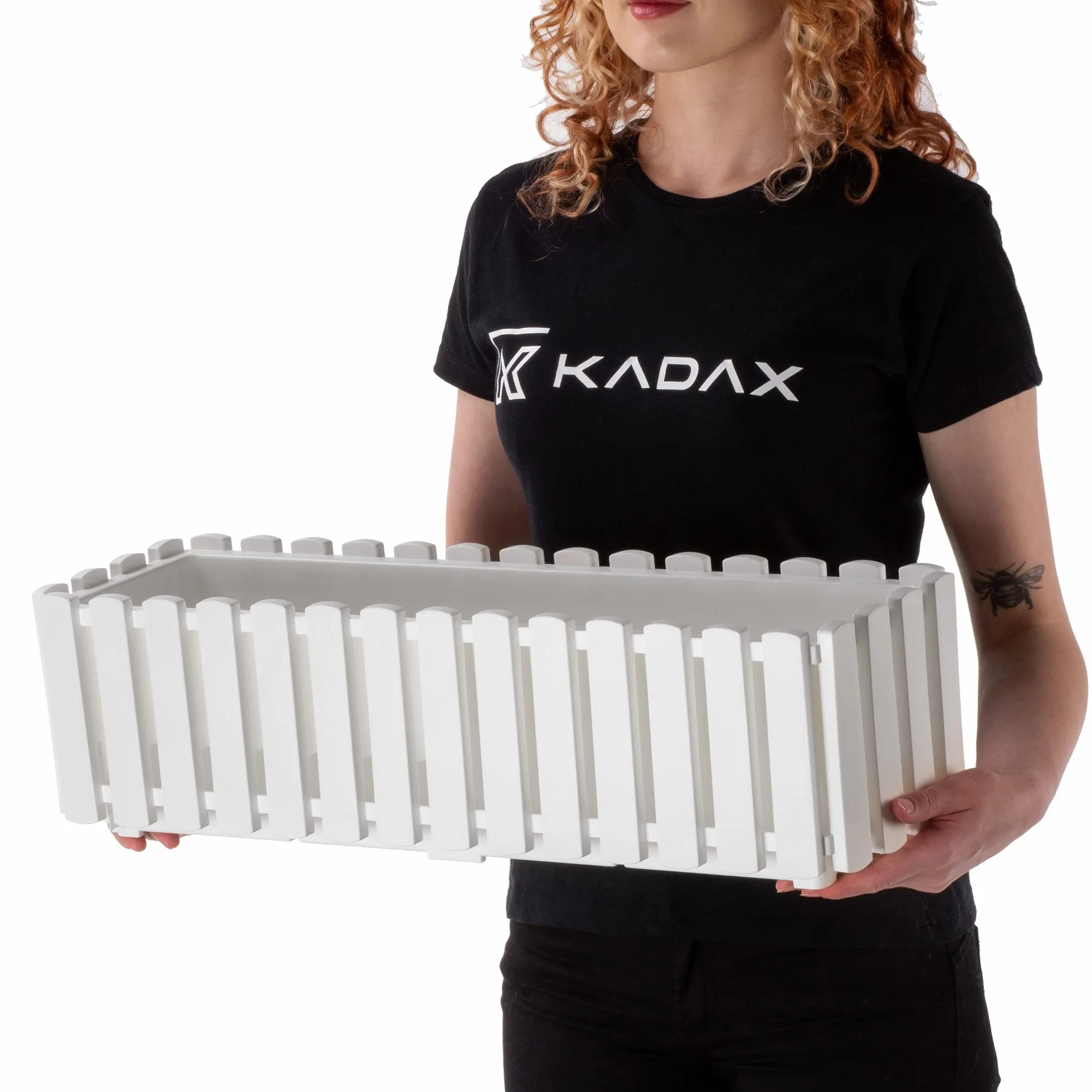 KADAX Jardinière de Balcon 60 cm Pot de Fleurs Aspect Lattes avec Bouchon Caoutchouc Blanc