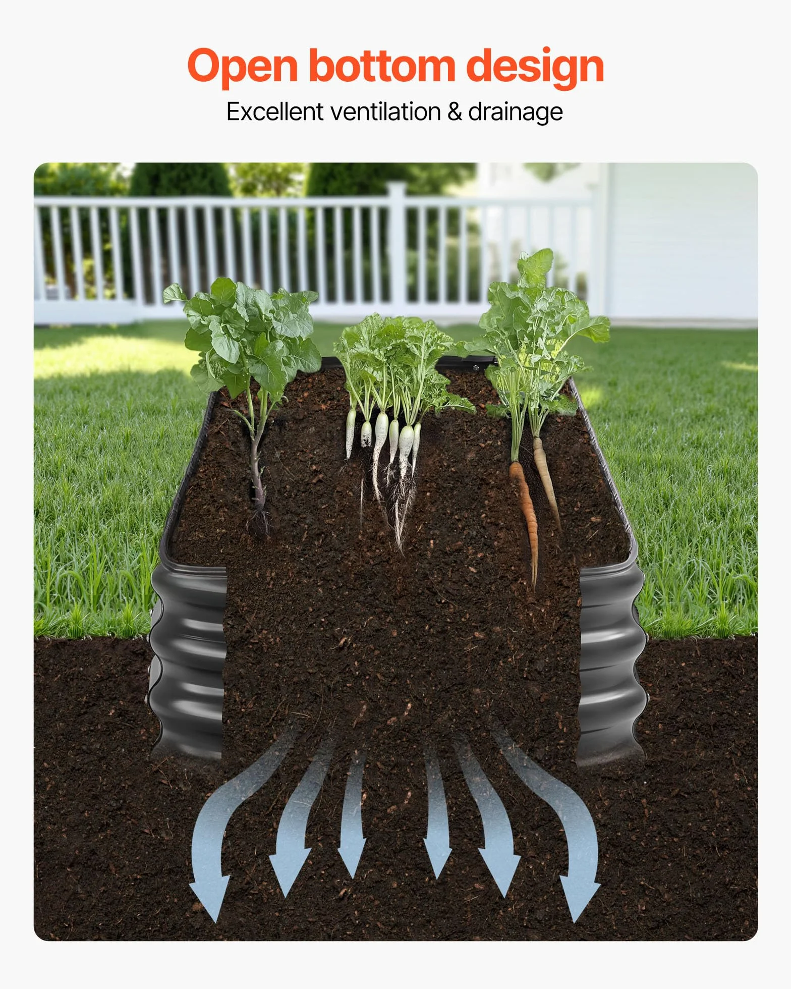 VEVOR Potager Surélevé Métal 240x60x29 cm Carré Galvanisé Gris Foncé