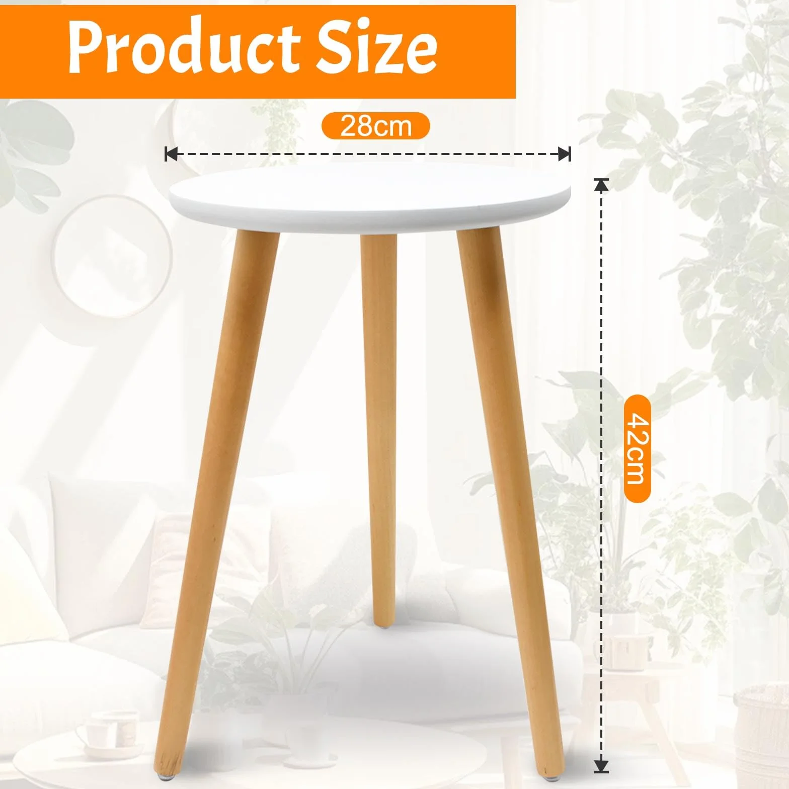 Support de Plantes en Bois Blanc Tabouret Rond pour Pots de Fleurs 42x28cm