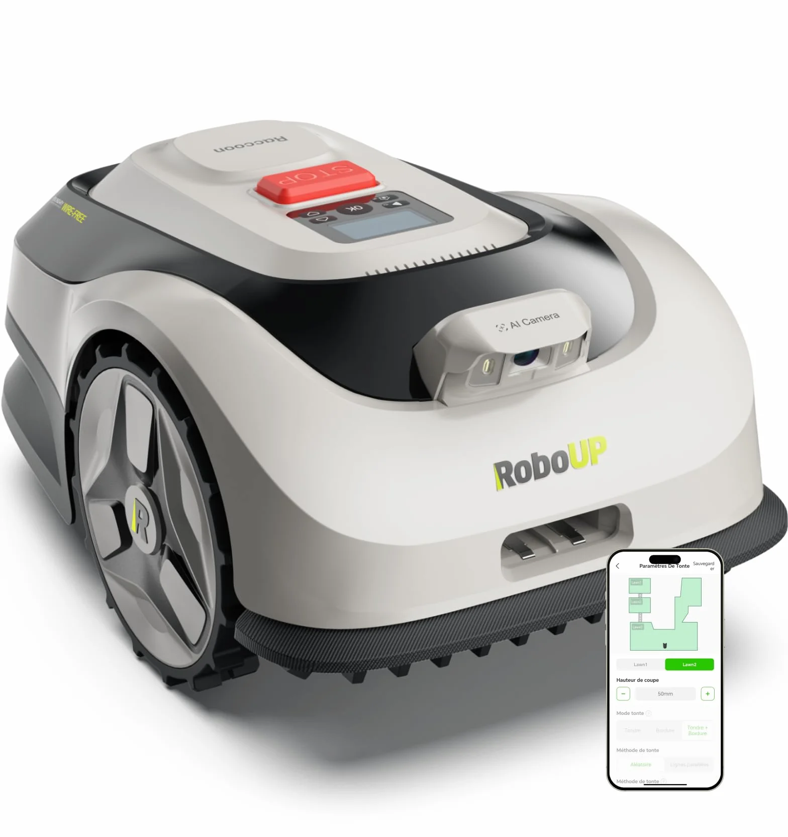 Raccoon 2 SE Robot Tondeuse Intelligent 600m² sans RTK, Tonte Parallèle, 5Ah Recharge Rapide 150min Autonomie