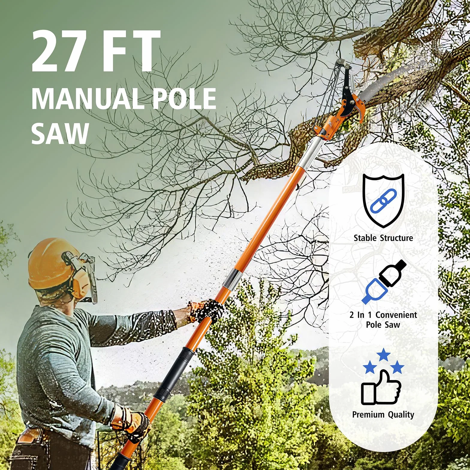 Scie à Élaguer Télescopique 8,24 m, Lame en Acier Allié de Haute Dureté avec 191 Dents, Coupe Branche Professionnel, 8 Perches en Fibre de Verre pour Élagage Précis des Arbres et Palmiers