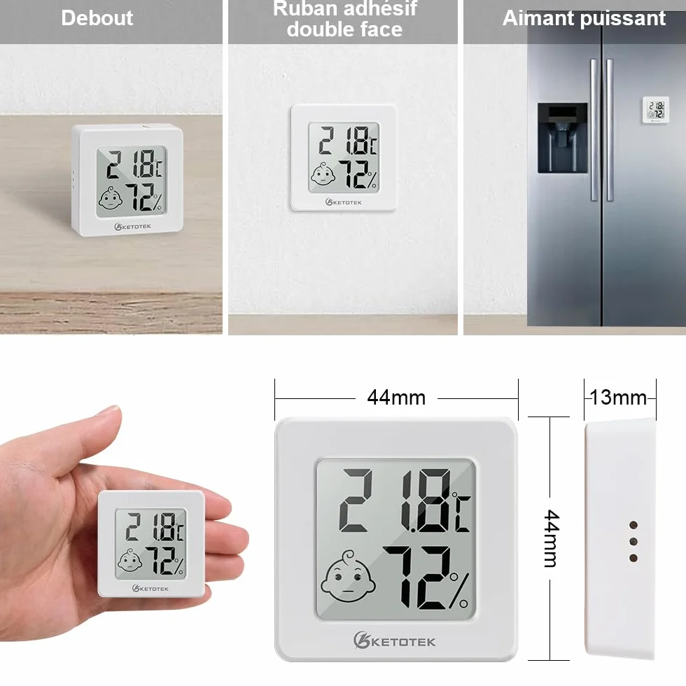 KETOTEK 5 pièces Mini Hygromètre Thermomètre Intérieur Numérique LCD Moniteur de Température et Humidité pour Maison Bureau