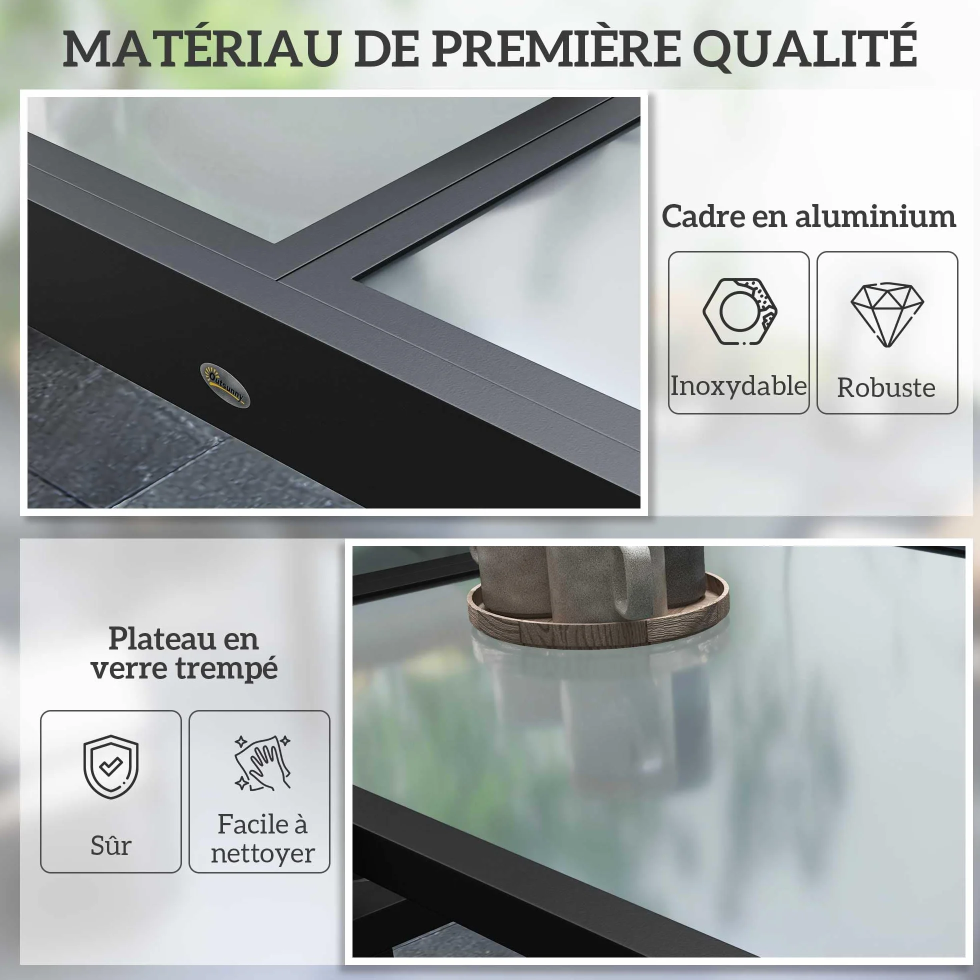 Outsunny Table Extensible de Jardin Grande Taille 160 x 80 x 75 cm Verre Trempé Aluminium Gris