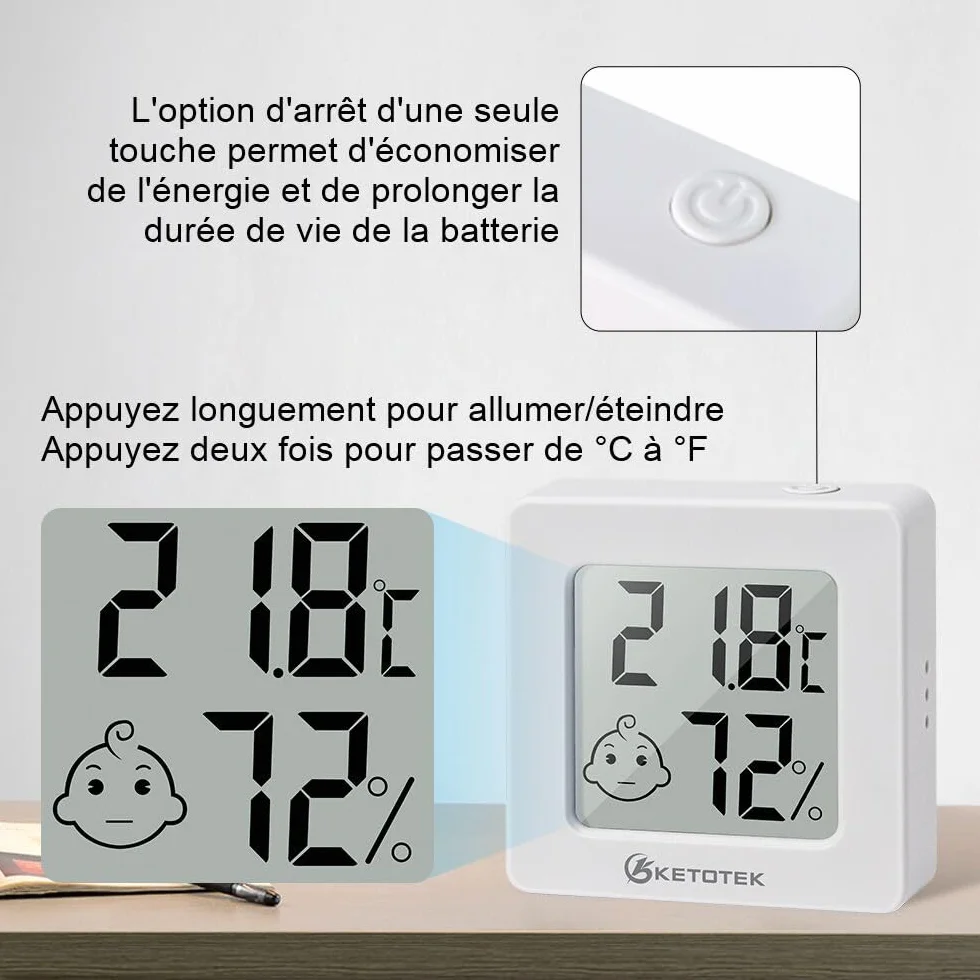 KETOTEK 5 pièces Mini Hygromètre Thermomètre Intérieur Numérique LCD Moniteur de Température et Humidité pour Maison Bureau
